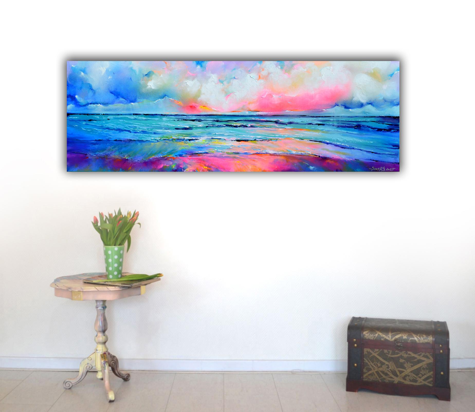 Seascape - New Horizon 188 Colourful Sunset - Painting by Soos Roxana Gabriela