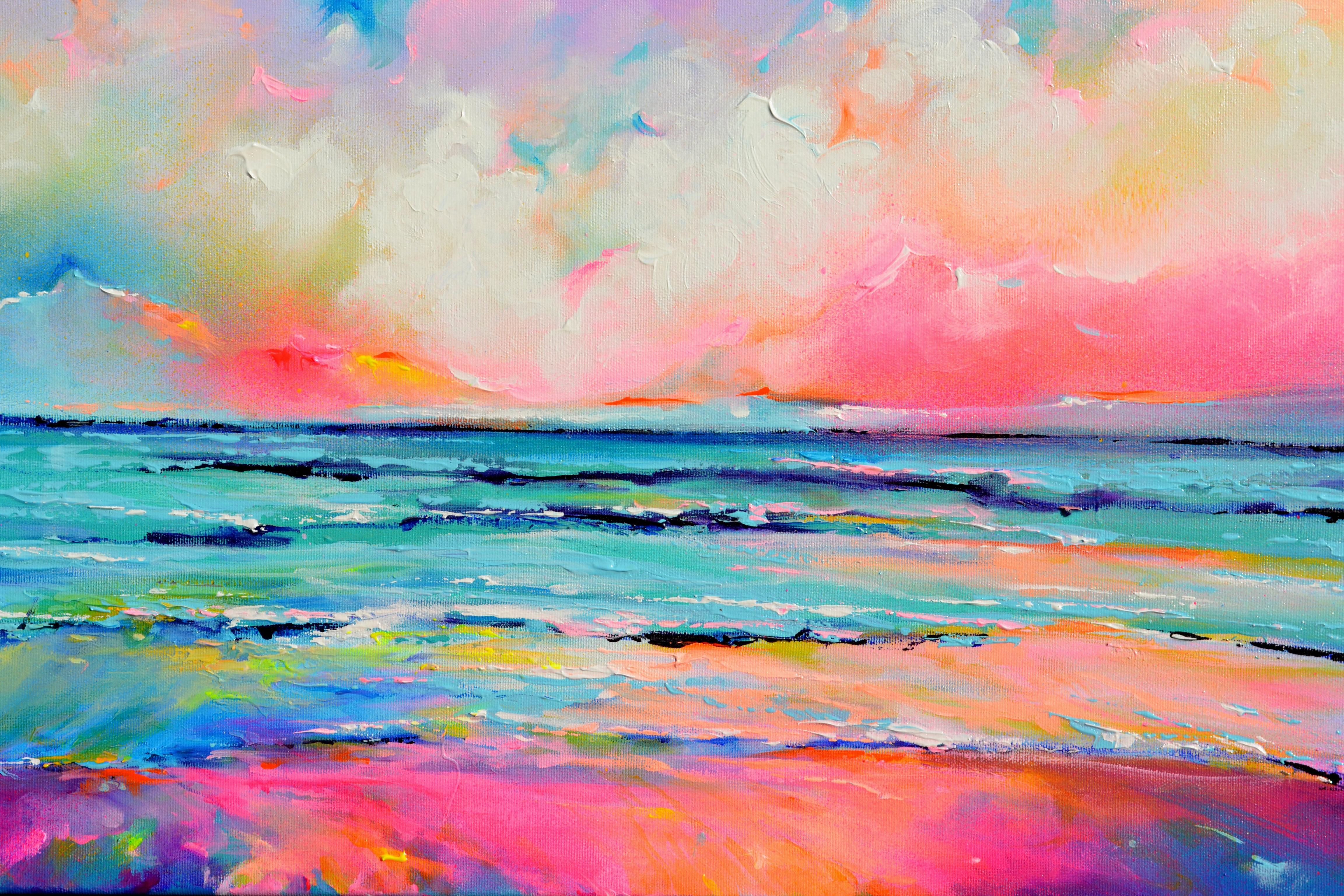 Seascape - New Horizon 188 Colourful Sunset - Impressionist Painting by Soos Roxana Gabriela