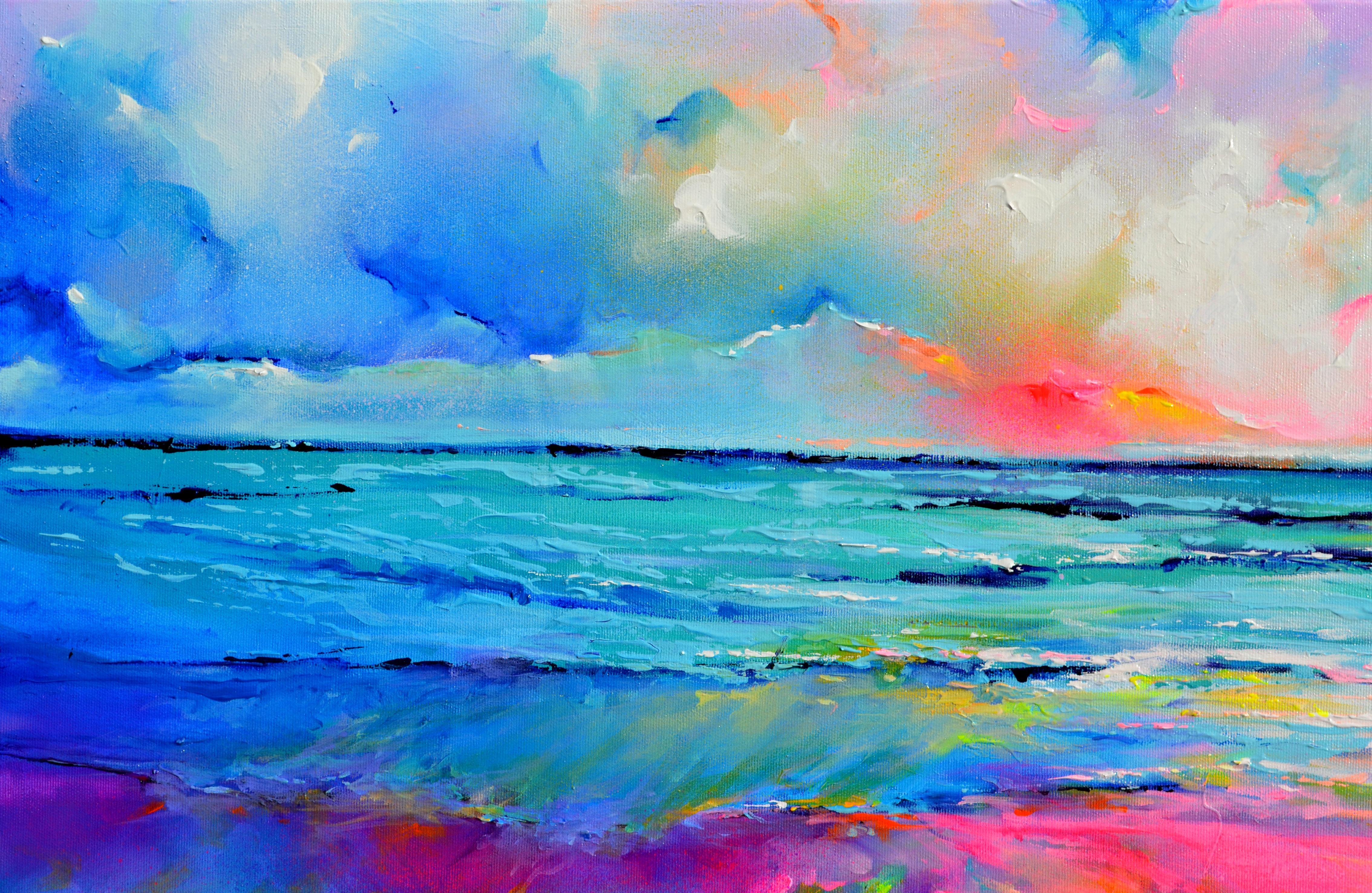 Seascape - New Horizon 188 Colourful Sunset - Blue Interior Painting by Soos Roxana Gabriela