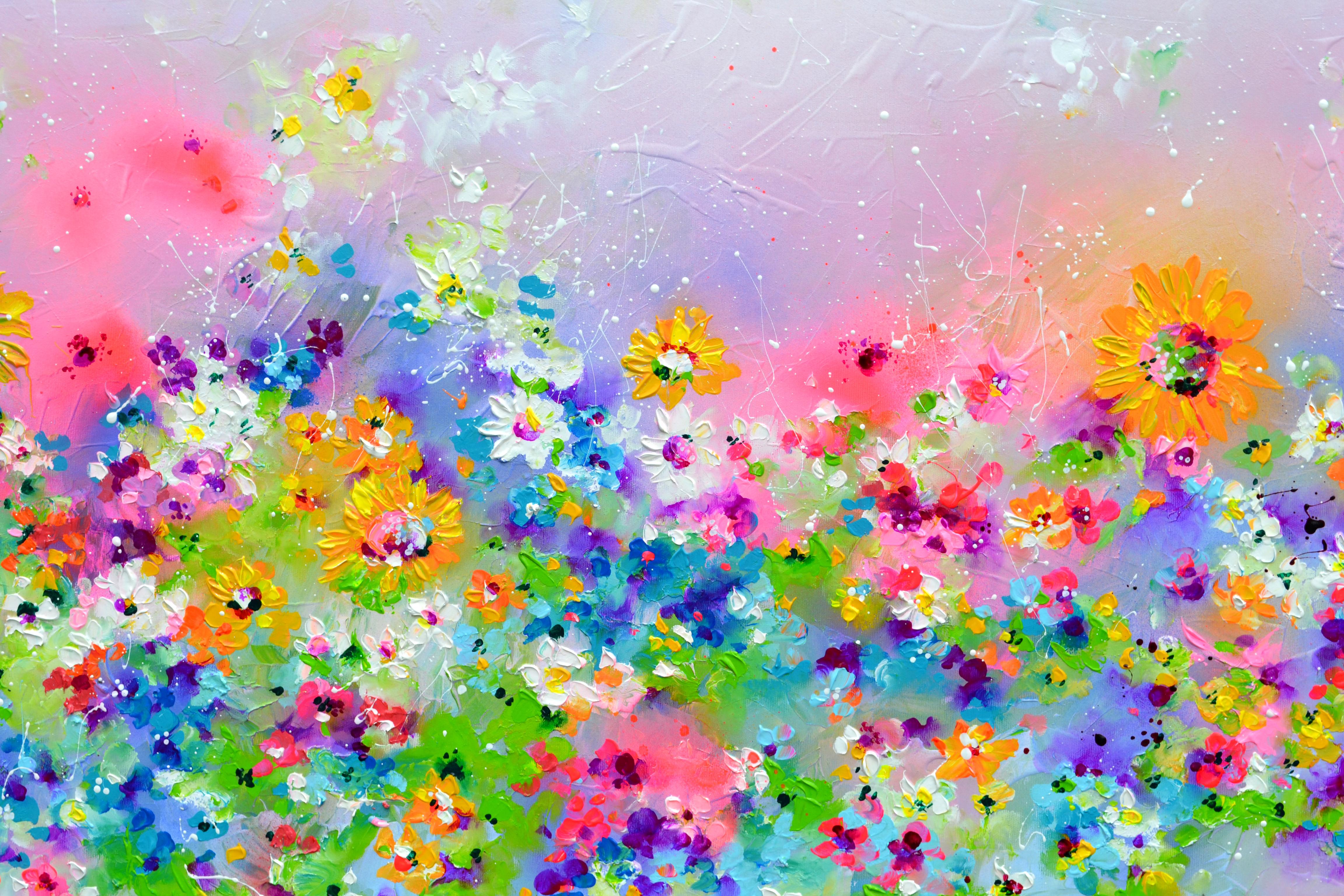 Sunflower and Daisies Wild Flower Field - Impressionist Painting by Soos Roxana Gabriela