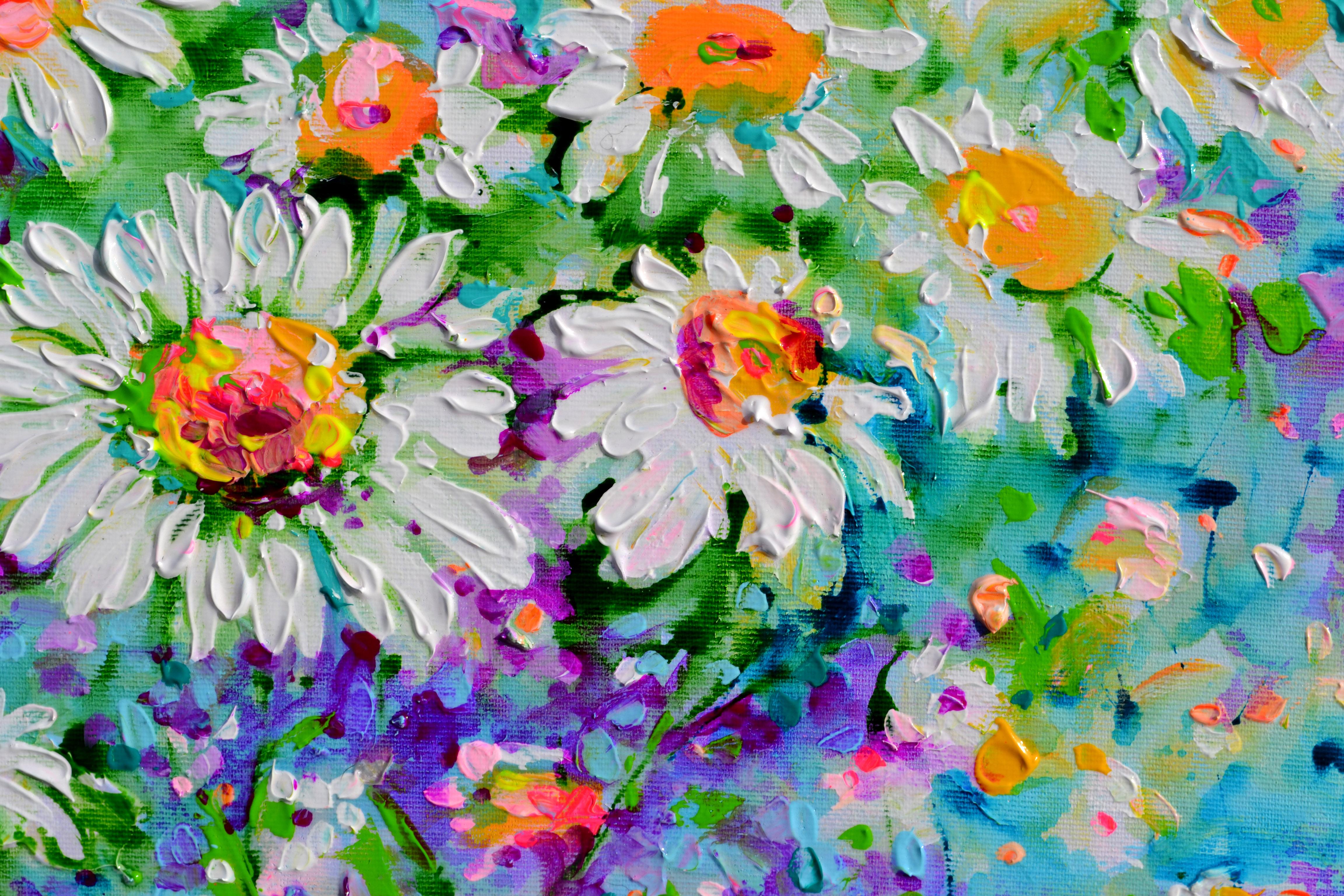 Margaritas Blancas, Campo de Margaritas - Interior Painting Azul de Soos Roxana Gabriela