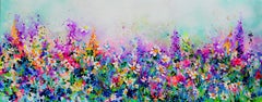 Margaritas Blancas, Delphinium y Campo de Flores Silvestres de Primavera Cottage