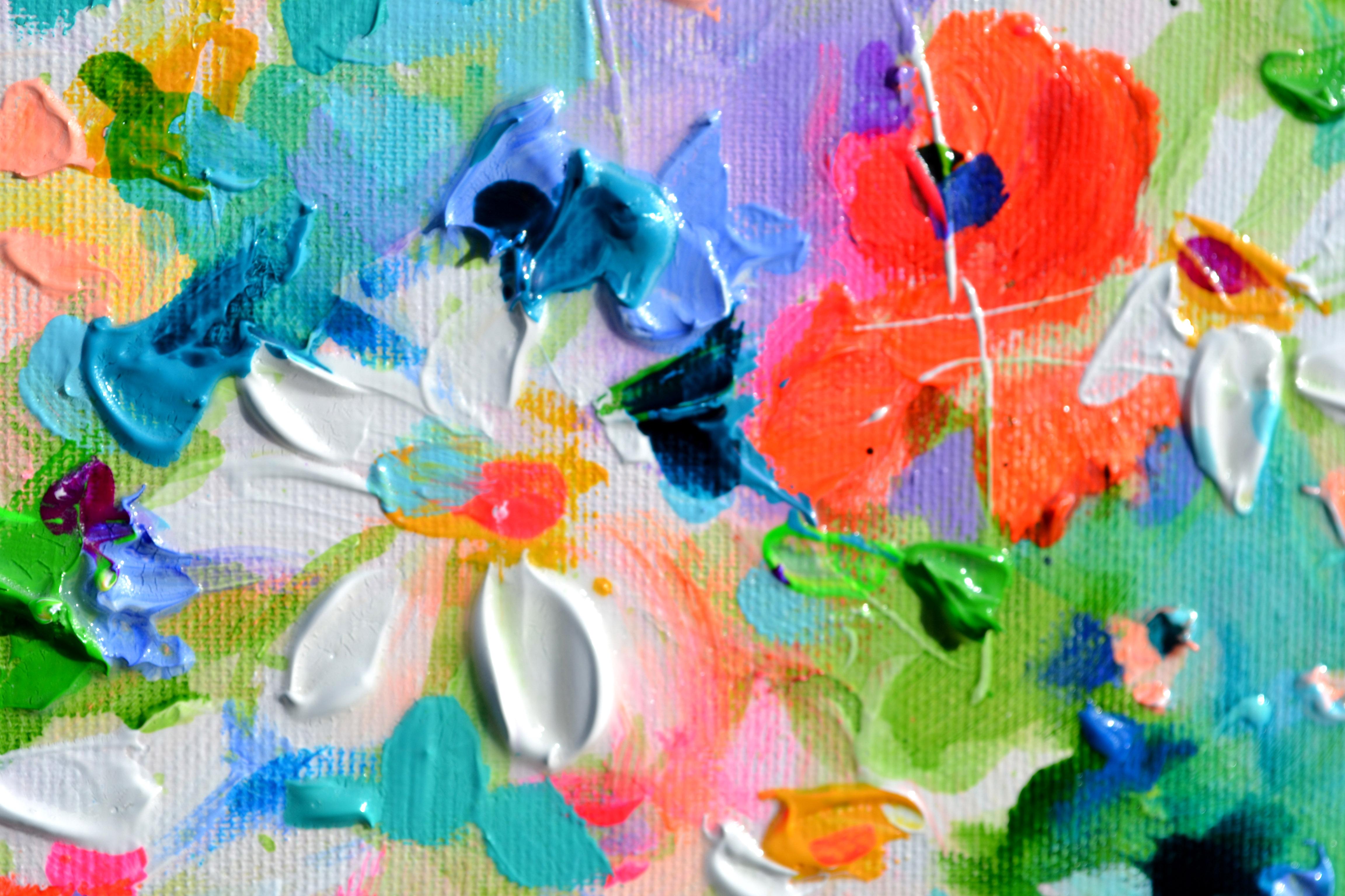 Weißes Gänseblümchen und rotes Mohnfeld im Angebot 8