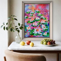 Ninfee bianche sullo stagno - Splendido quadro impressionista di grandi dimensioni raffigurante un paesaggio acquatico