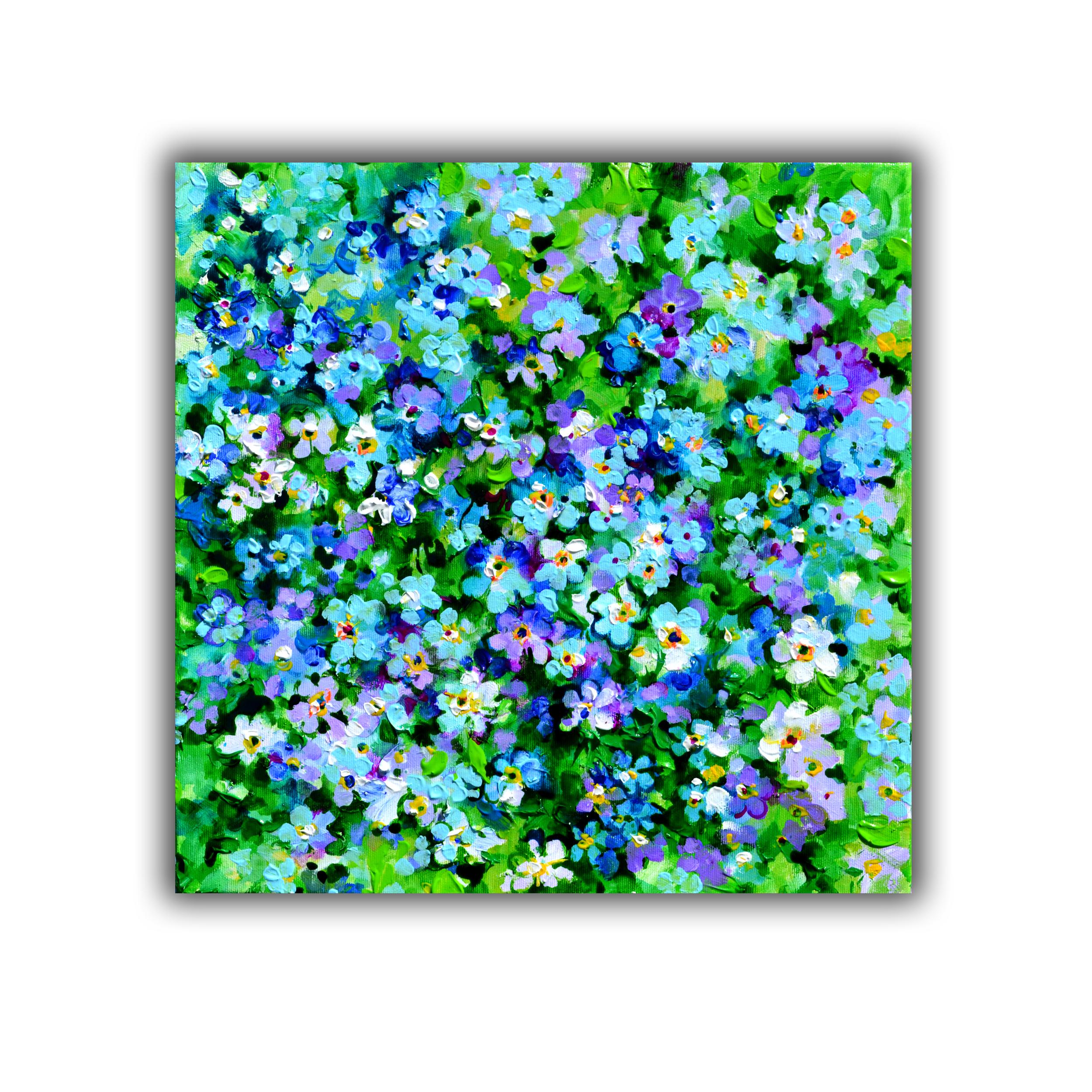 Wild Flower Field of Forget Me Not Blumenfeld – Painting von Soos Roxana Gabriela