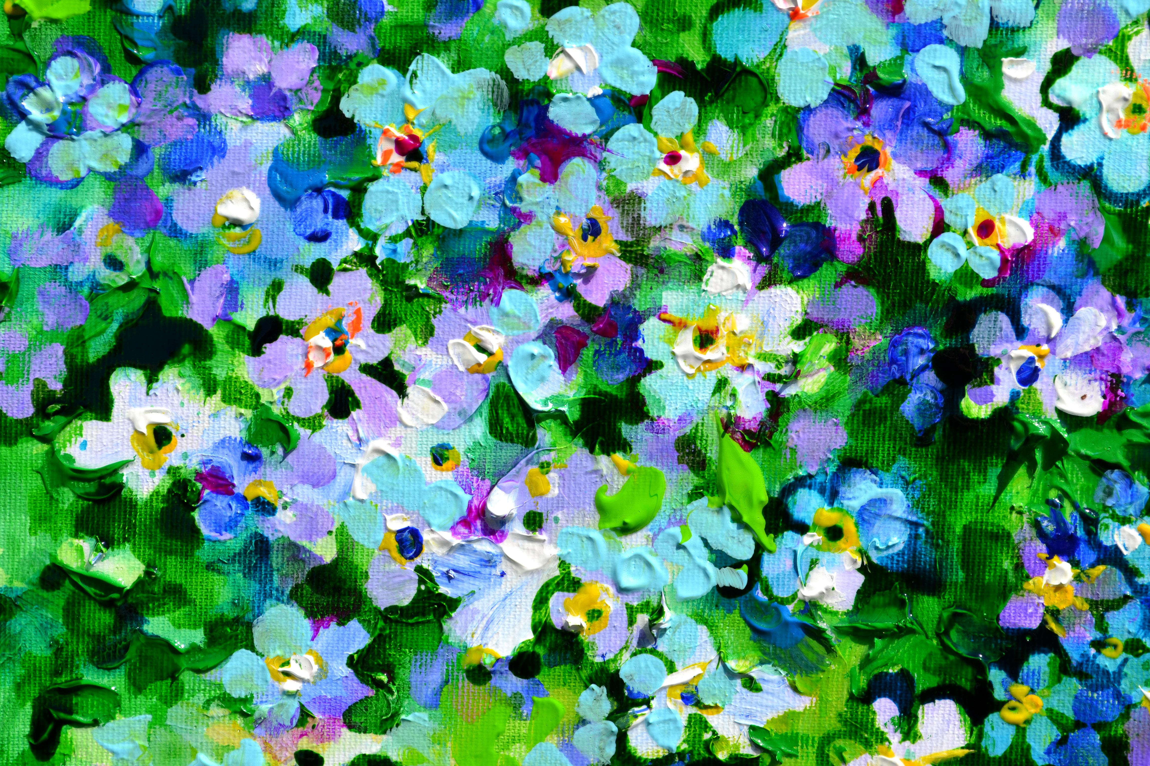 Wild Flower Field of Forget Me Not Blumenfeld (Impressionismus), Painting, von Soos Roxana Gabriela