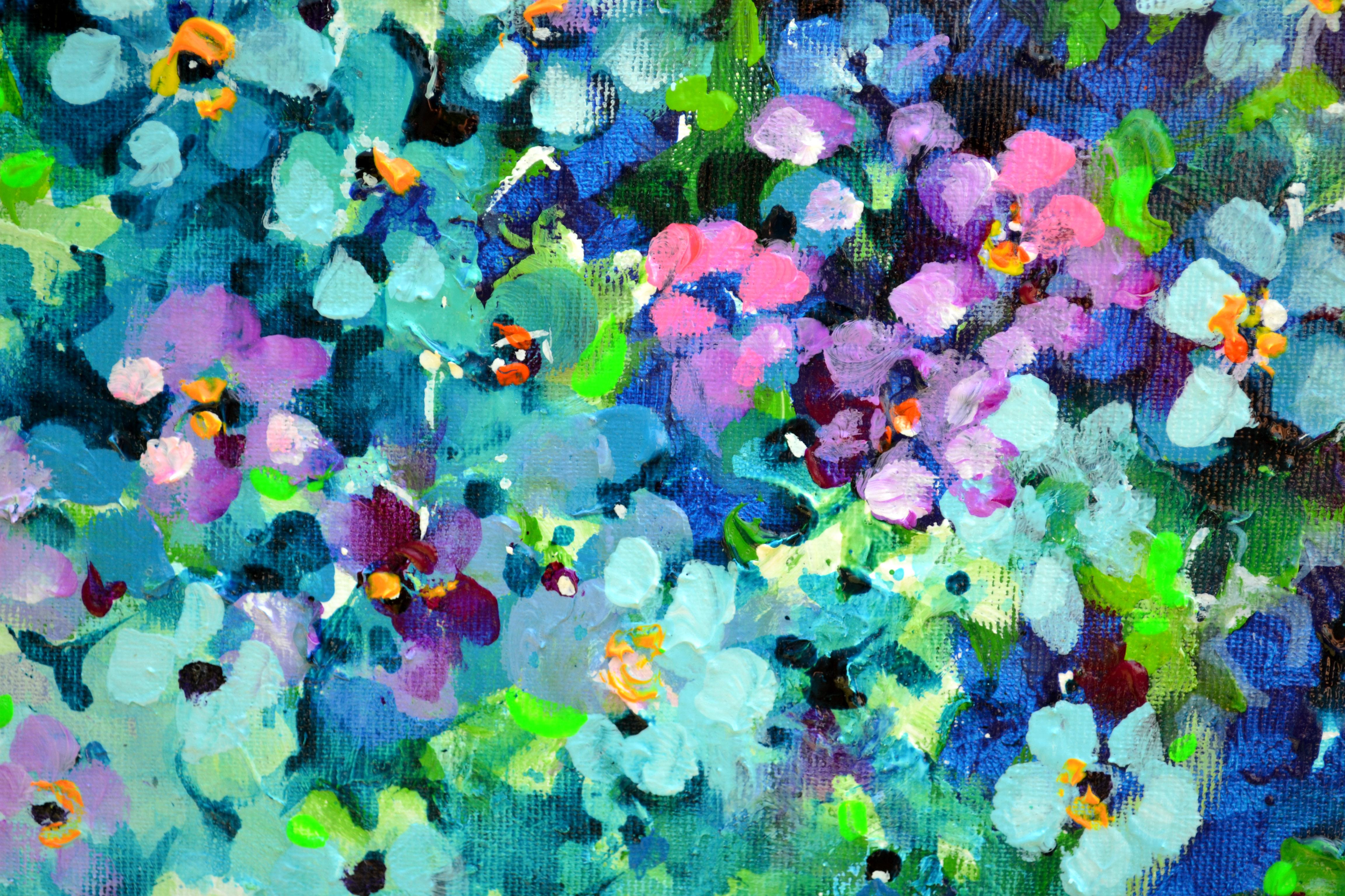 Wildes Vergissmeinnicht-Blumenfeld (Blau), Interior Painting, von Soos Roxana Gabriela