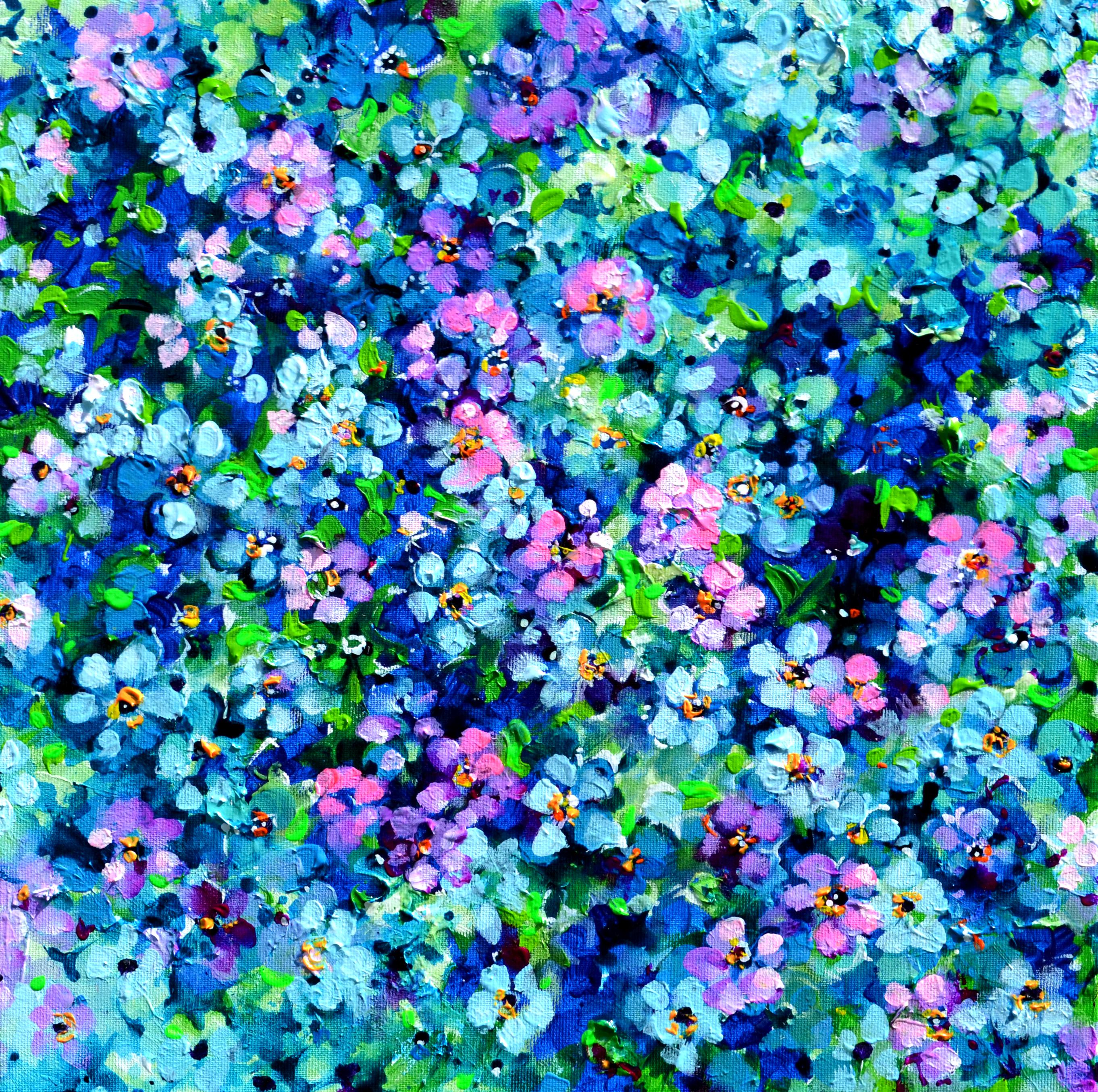 Soos Roxana Gabriela Interior Painting – Wildes Vergissmeinnicht-Blumenfeld