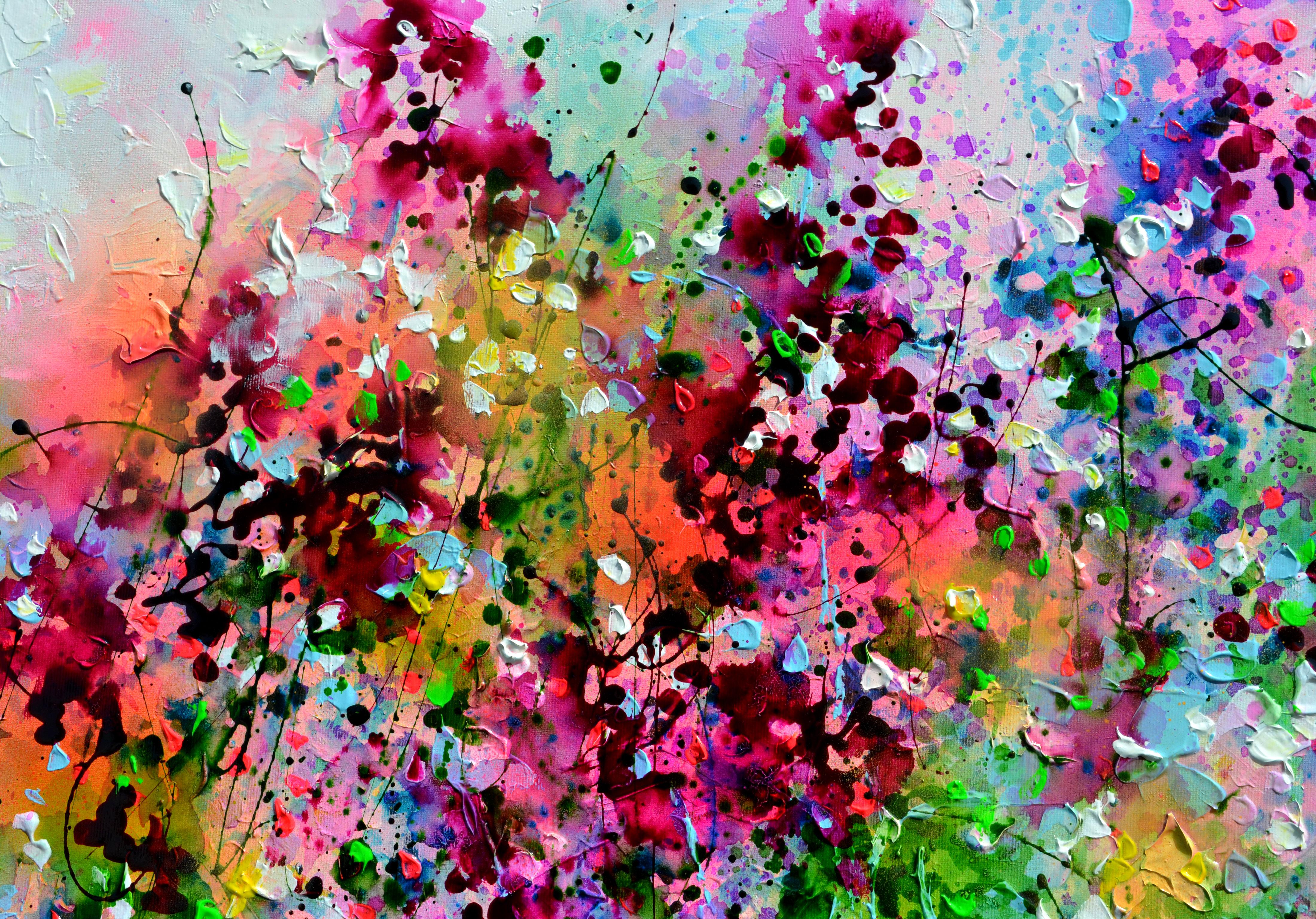 HÄNGEFERTIGES GEMÄLDE
Ein wunderschönes, großes, modernes Blumenbild, ein herrliches Wildblumenfeld, hergestellt mit professionellen lackierten Acrylfarben und Amsterdamer Acrylsprays auf gespannter Leinwand mit schweren Reliefs aus Spachtel.
Ich