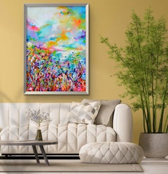 Windy Shore Landscape - 100x70 cm Large Seascape Floral Painting