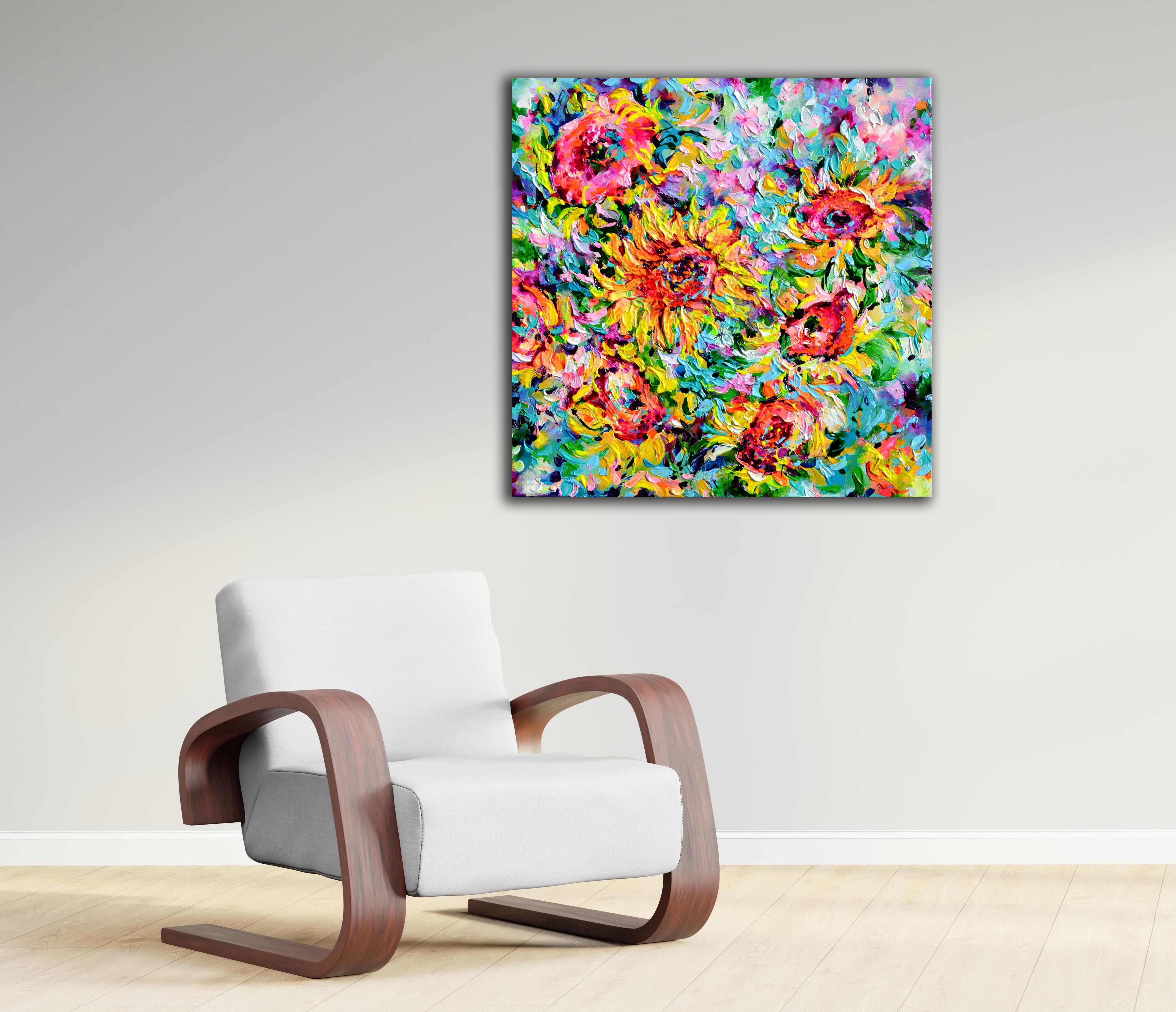 Campo de girasoles amarillos 7 - Painting de Soos Roxana Gabriela