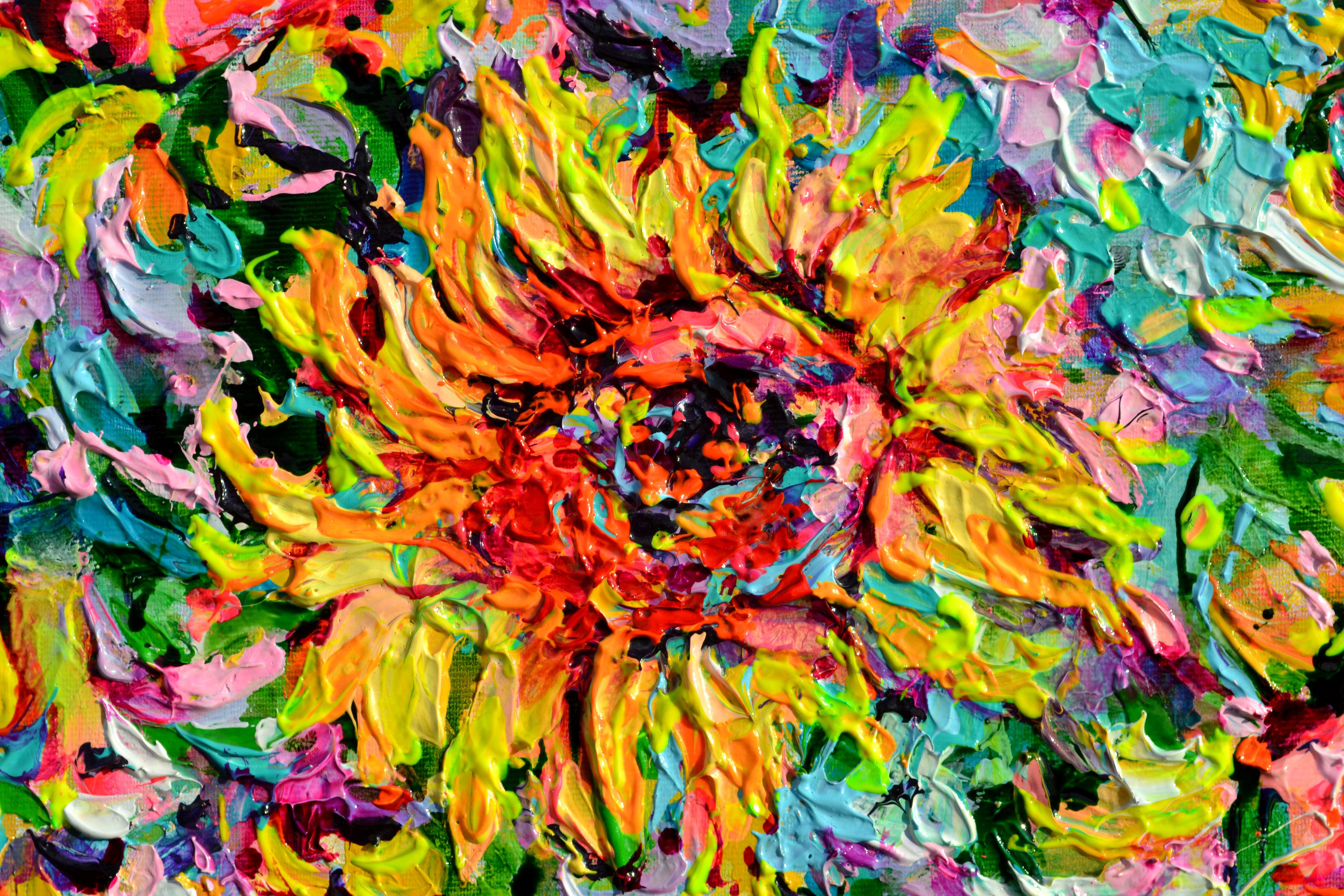 Campo de girasoles amarillos 7 - Painting Impresionista de Soos Roxana Gabriela