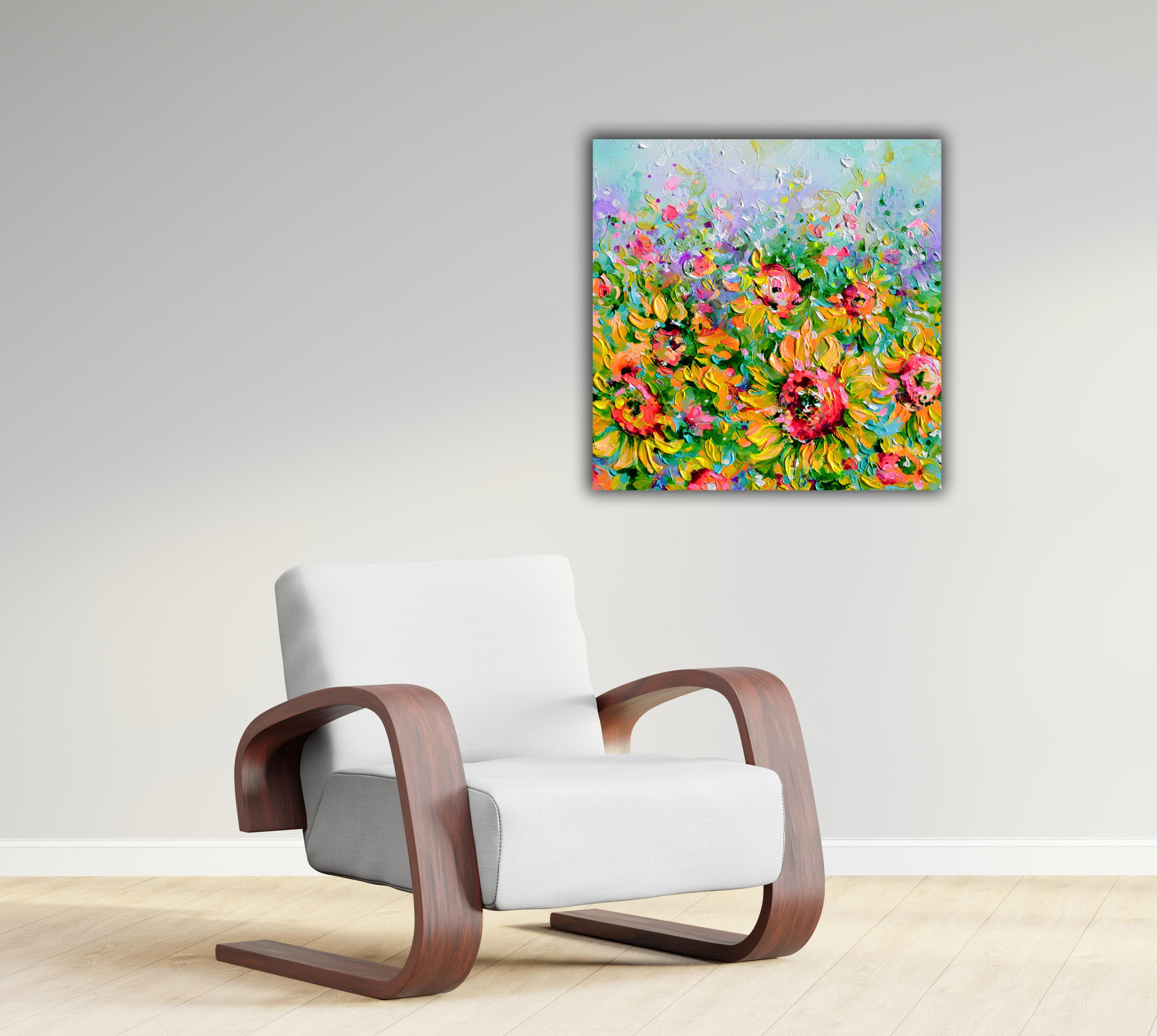 Campo de girasoles amarillos 8 - Painting de Soos Roxana Gabriela