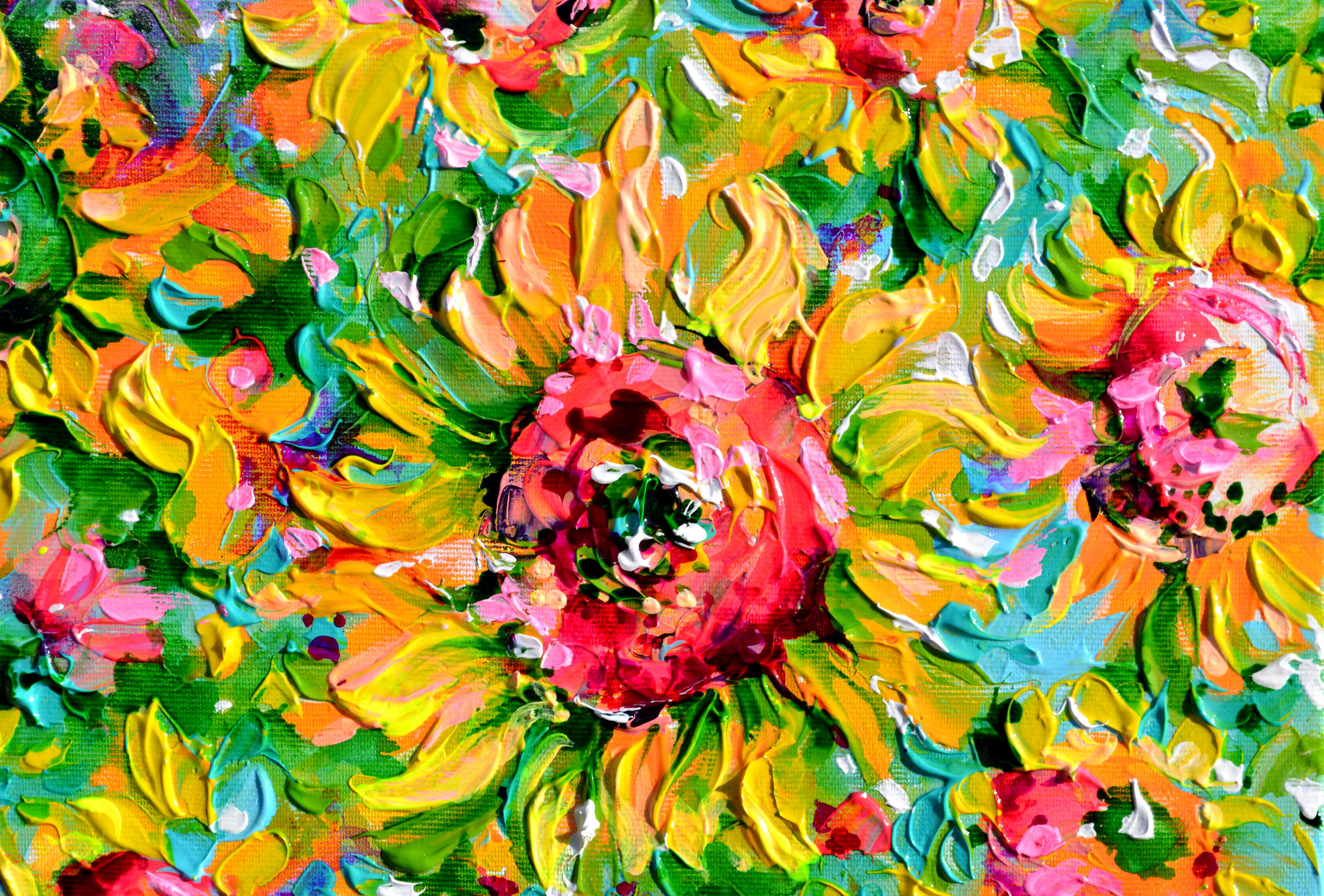 Campo de girasoles amarillos 8 - Painting Impresionista de Soos Roxana Gabriela