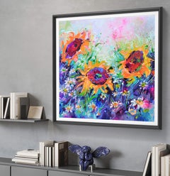 Yellow Sunflowers Swirls - Wild Flower Field, Modern Impressionist Painting 2026