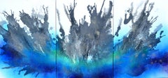 Astral Love XXIX - Large Abstract Neutral Gray and Blue Painting