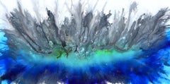 Astral Love XXVII - Grande peinture abstraite grise et bleue