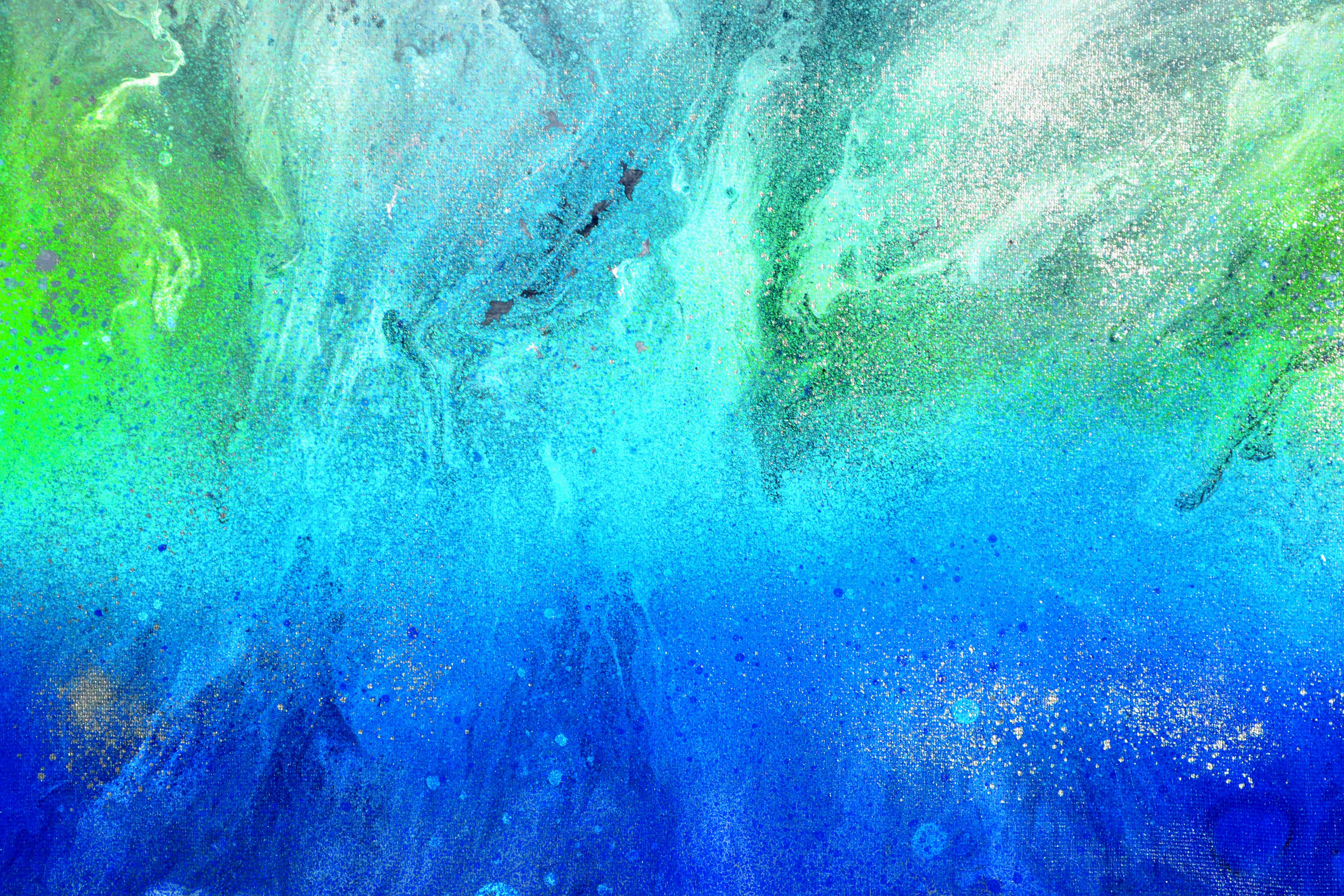 Astral Love XXVIII - Grande peinture abstraite neutre grise et bleue - Abstrait Painting par SOOS TIBERIU