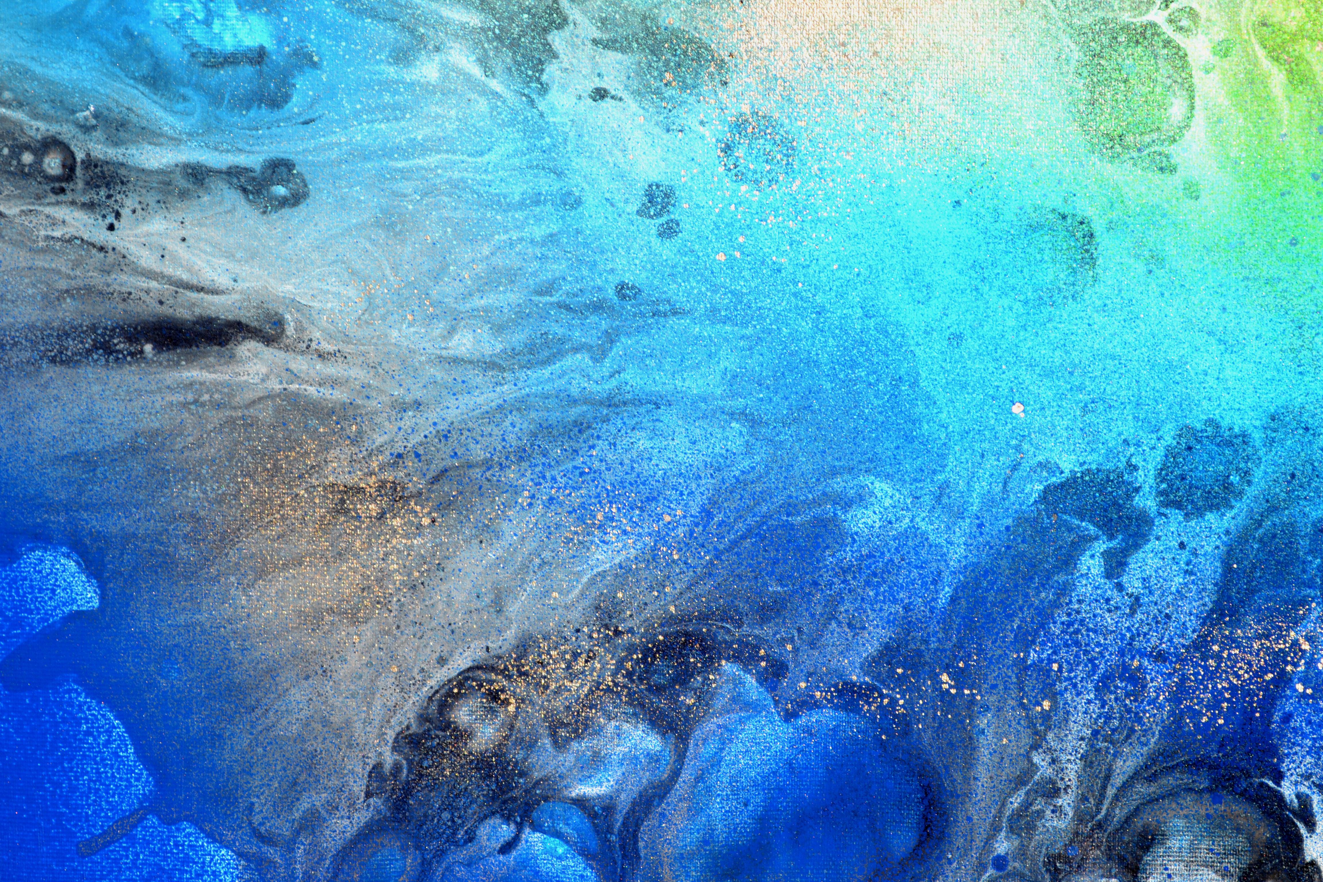 Astral Love XXVIII - Grande peinture abstraite neutre grise et bleue en vente 4
