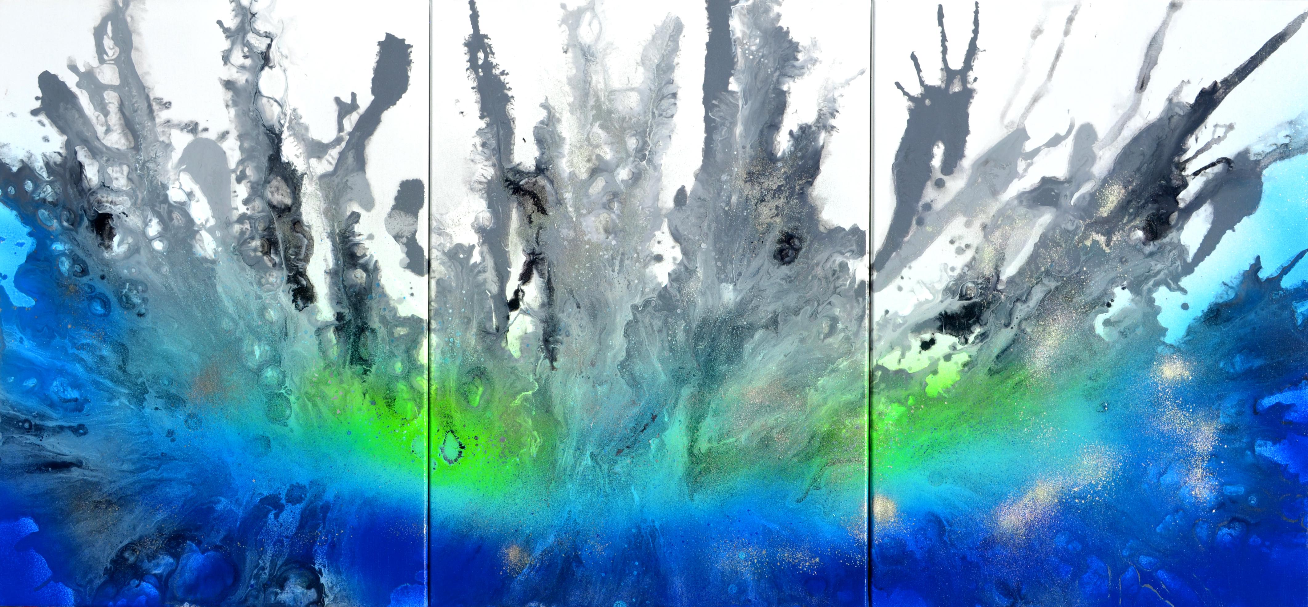 Abstract Painting SOOS TIBERIU - Astral Love XXVIII - Grande peinture abstraite neutre grise et bleue