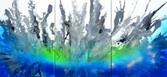 Astral Love XXVIII - Große Abstrakte Neutral Grau und Blau Gemälde