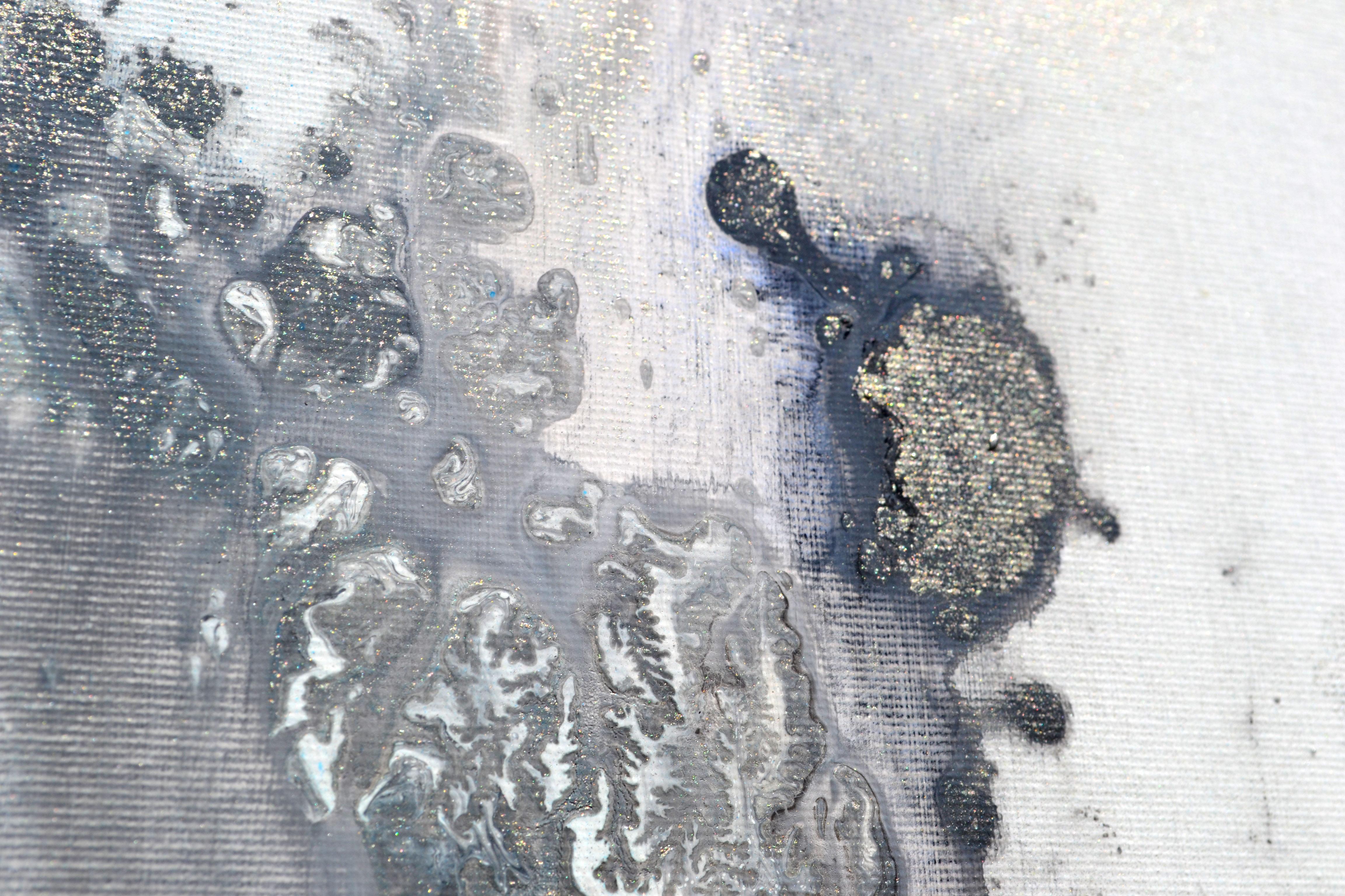 Astral Love XXX - Large Abstract Neutral Gray and Blue Painting For Sale 9