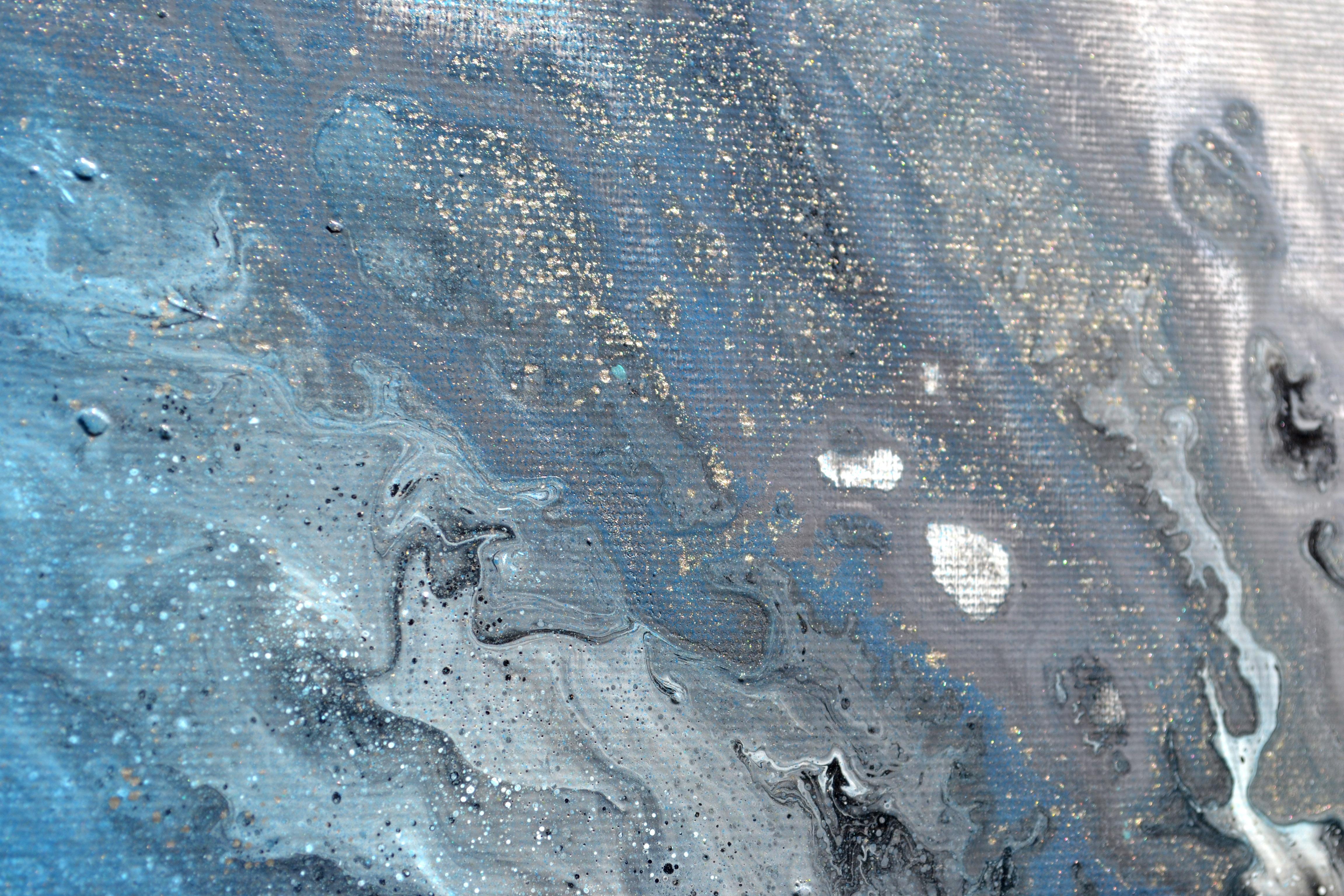 Astral Love XXX - Large Abstract Neutral Gray and Blue Painting For Sale 10