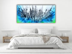Astral Love XXX - Large Abstract Neutral Gray and Blue Painting