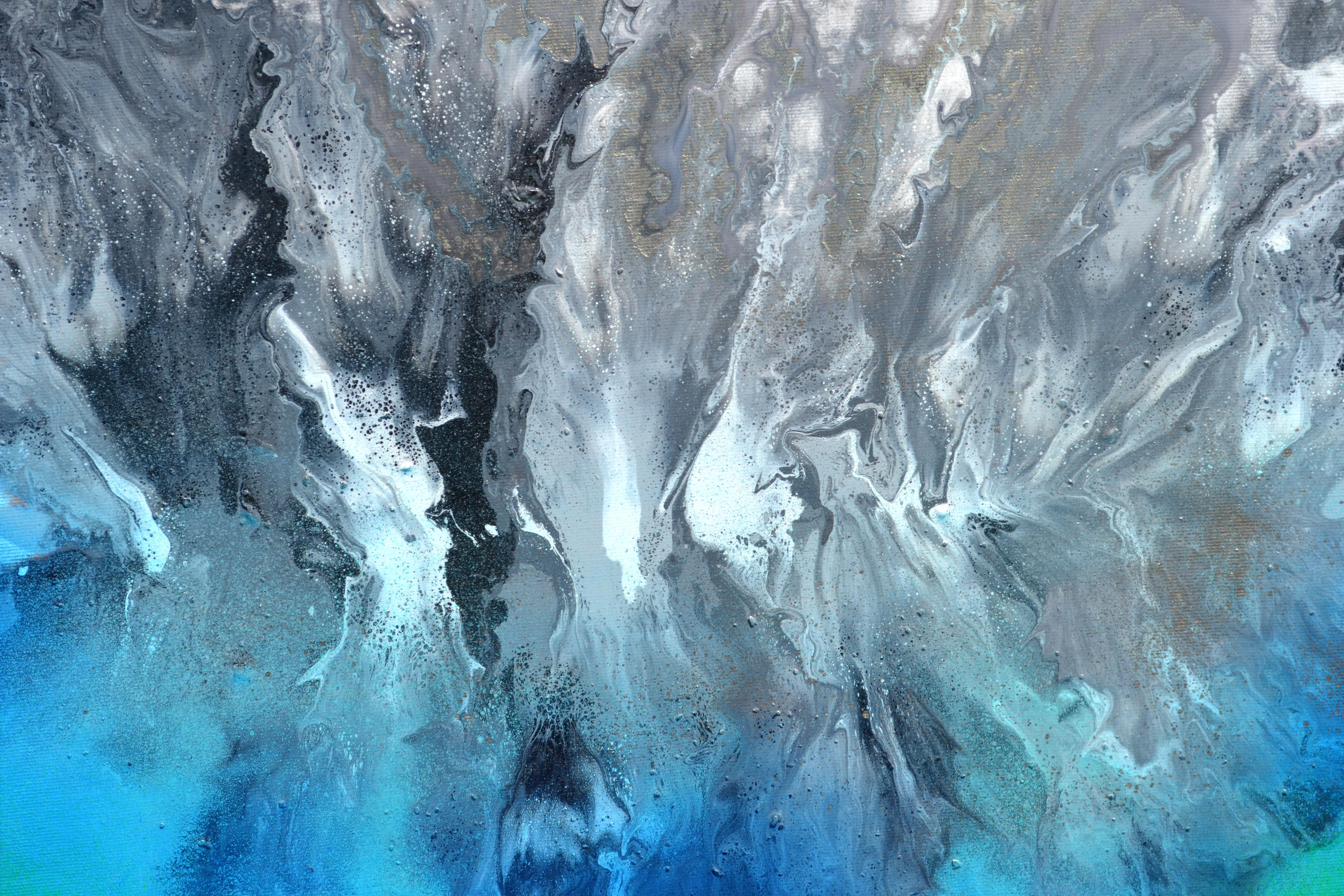 Astral Love XXX - Large Abstract Neutral Gray and Blue Painting For Sale 1