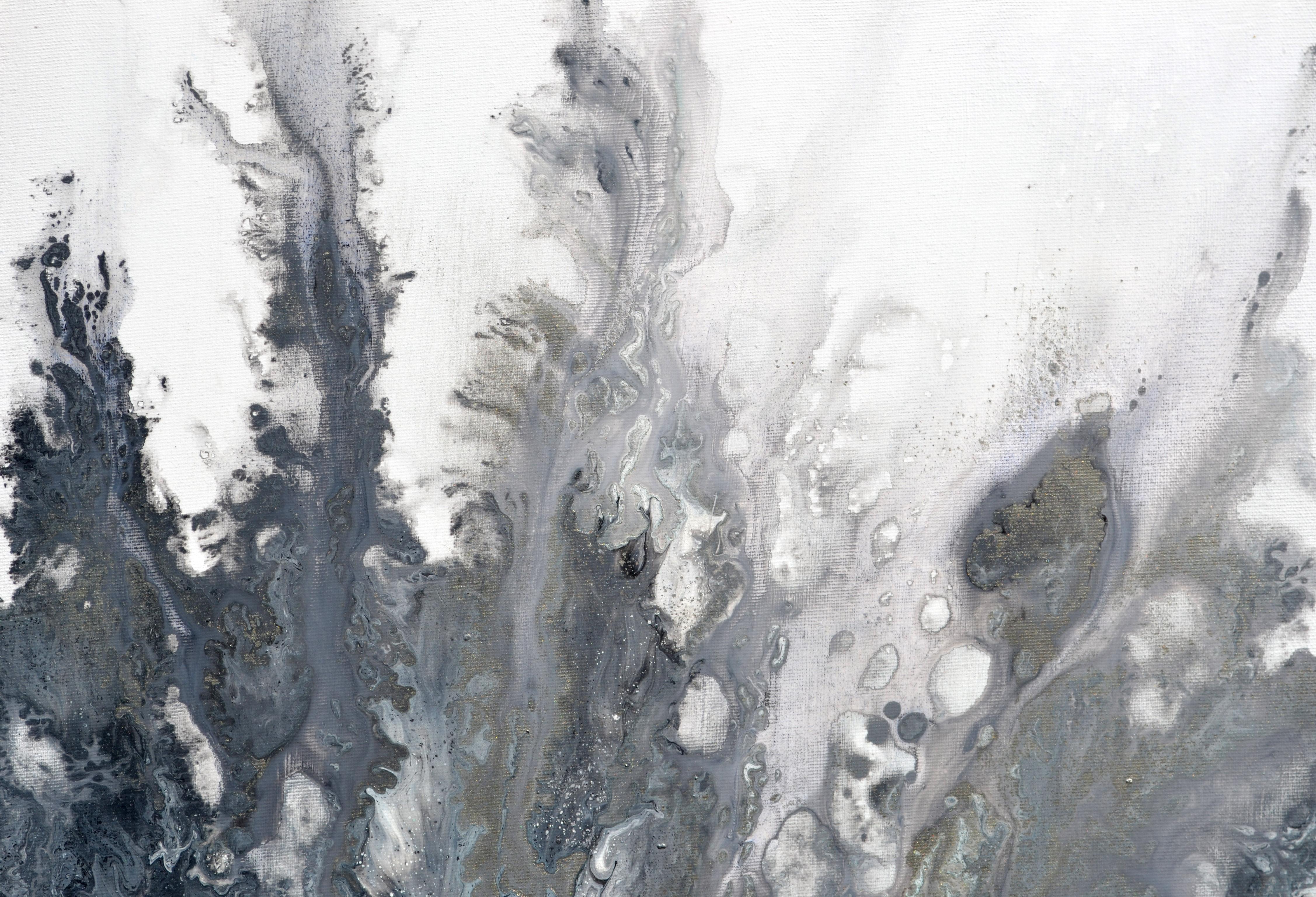Astral Love XXX - Large Abstract Neutral Gray and Blue Painting For Sale 2