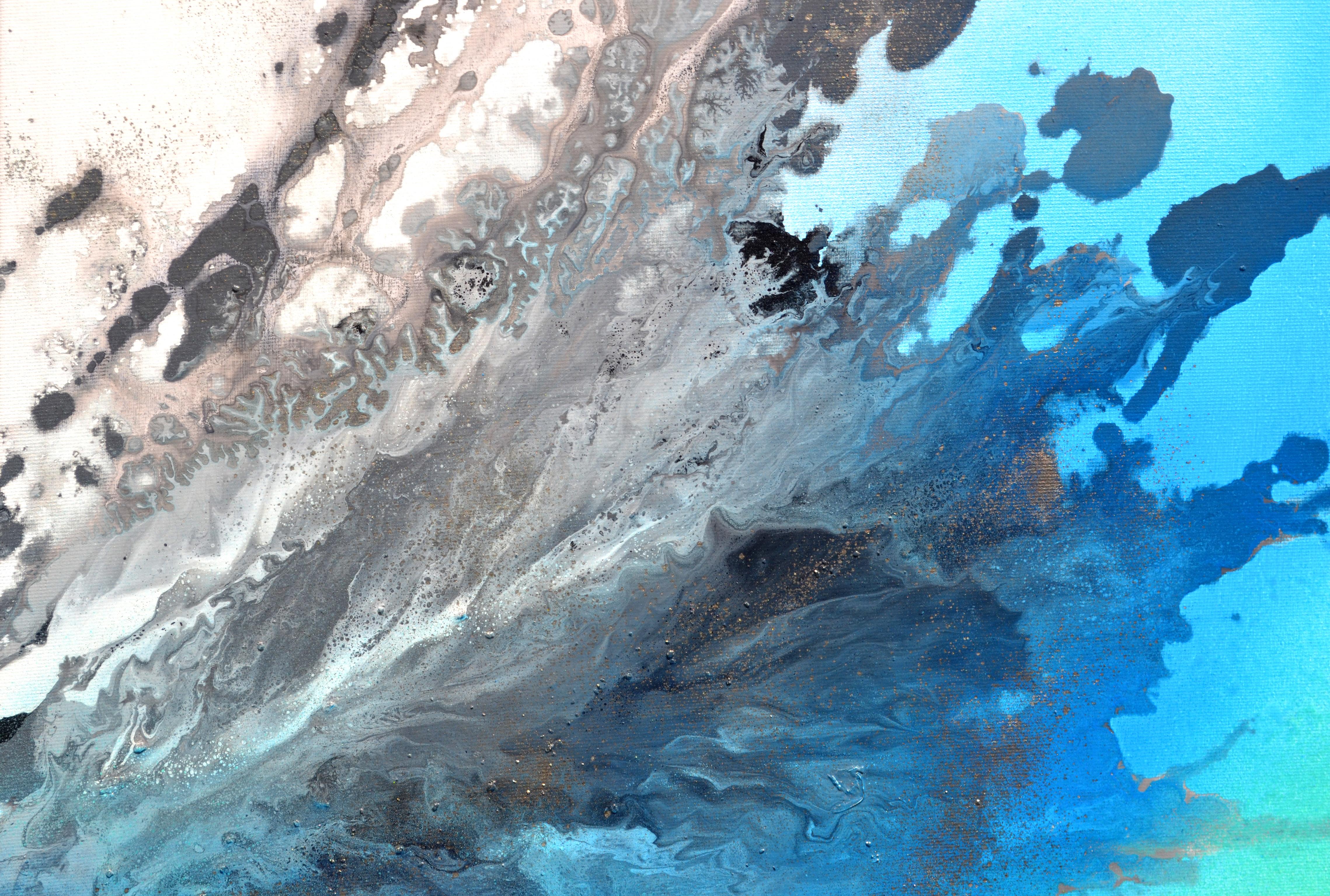 Astral Love XXX - Large Abstract Neutral Gray and Blue Painting For Sale 4