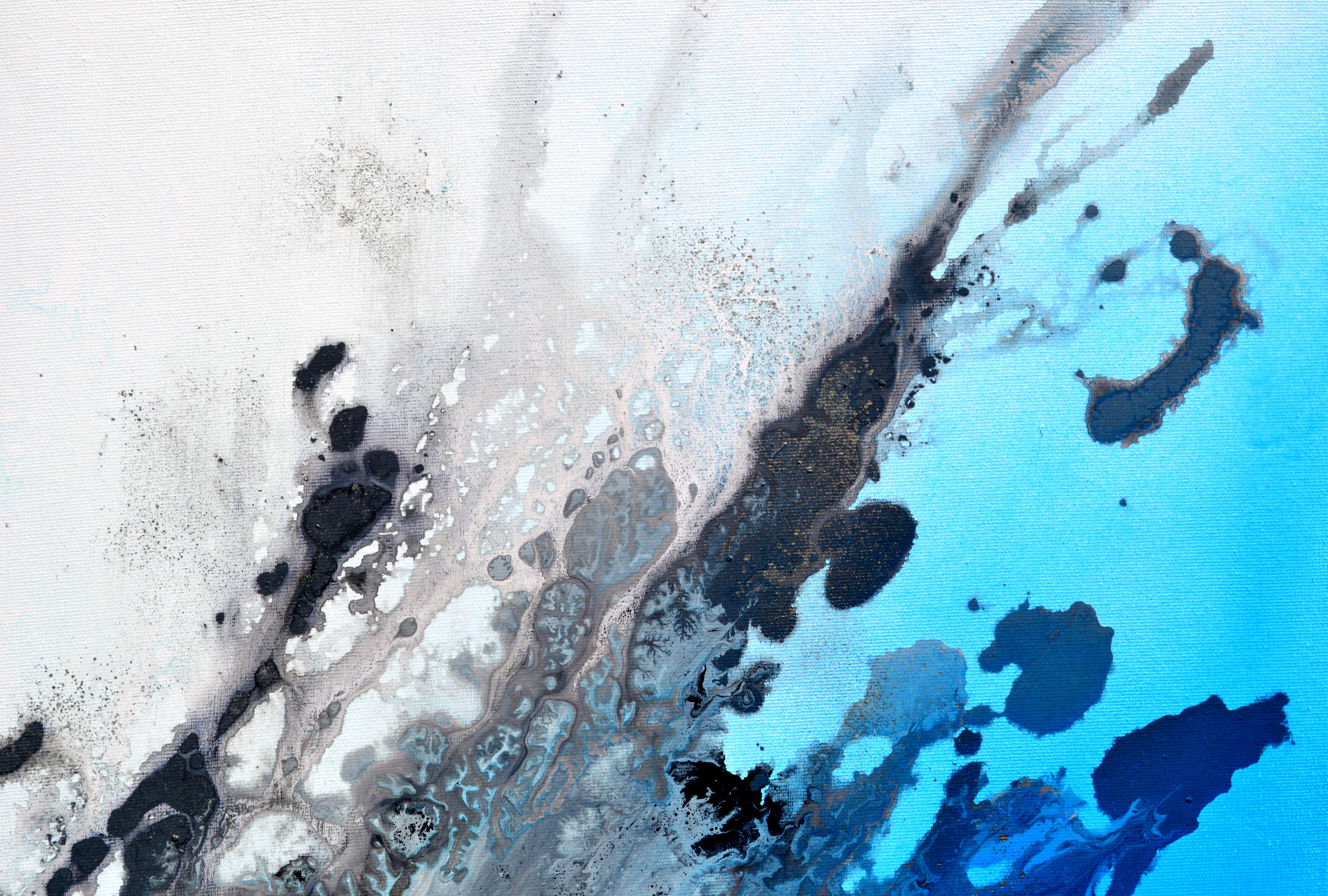 Astral Love XXX - Large Abstract Neutral Gray and Blue Painting For Sale 5