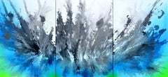 Astral Love XXX - Grande peinture abstraite neutre grise et bleue