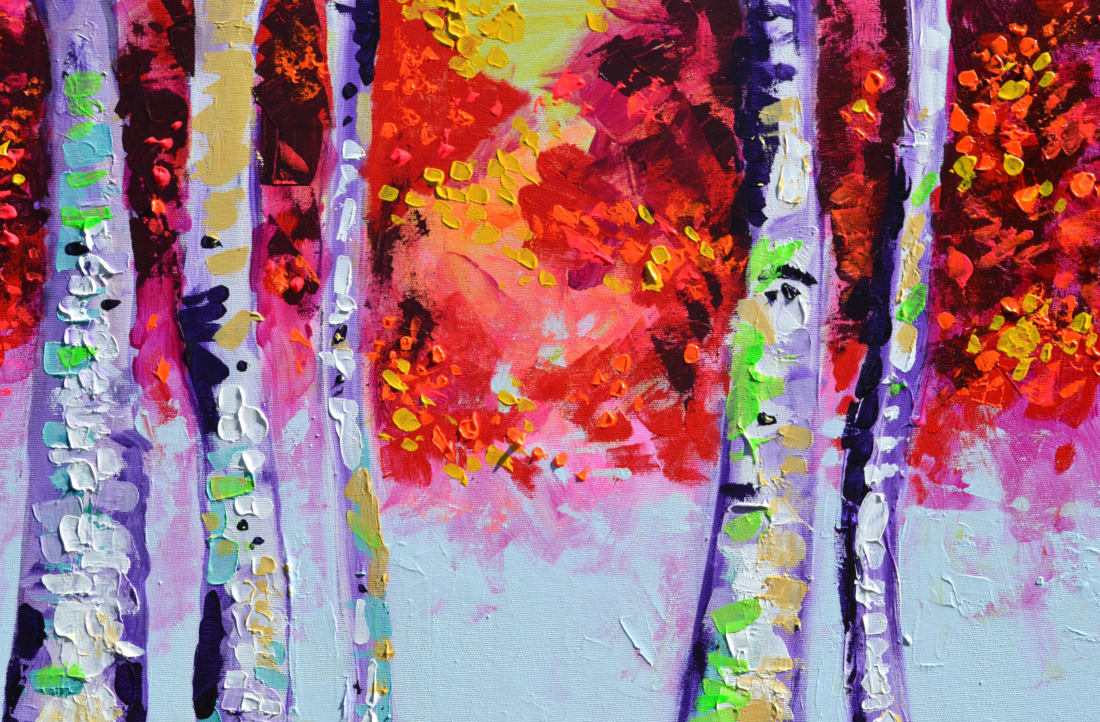 Autumn Magic Birch Forest - Abstract Painting by SOOS TIBERIU