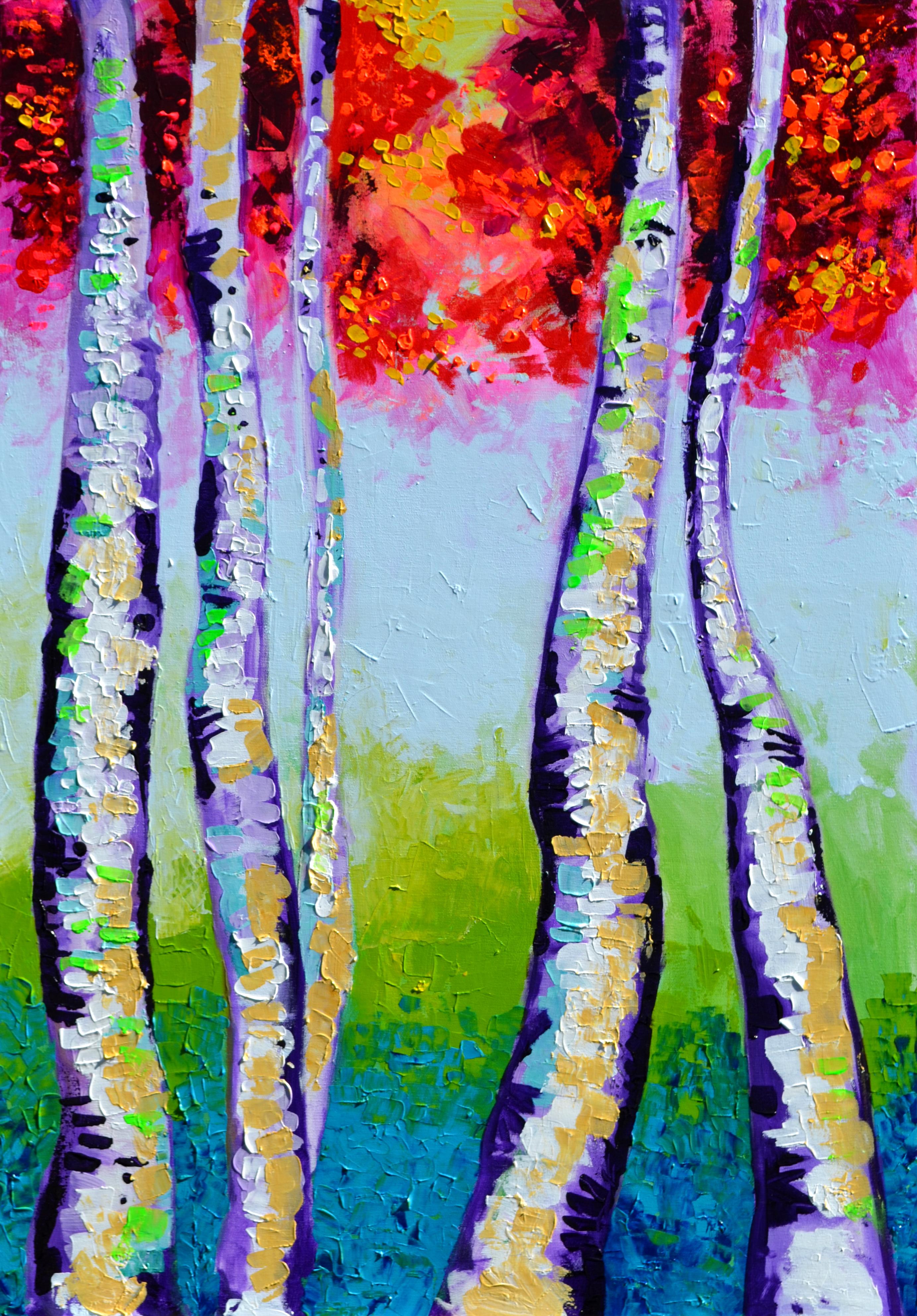 SOOS TIBERIU Abstract Painting - Autumn Magic Birch Forest