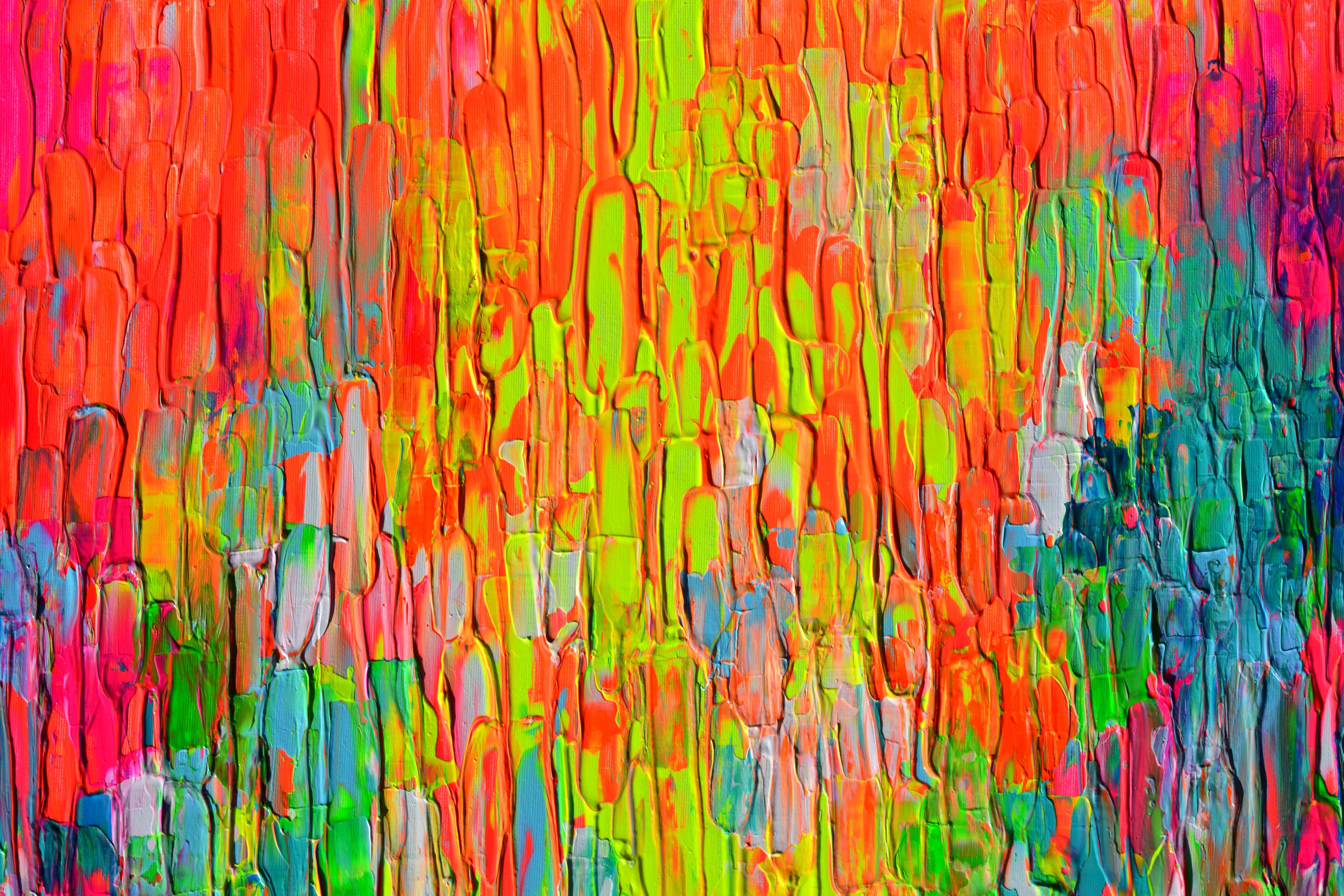 In this vibrant acrylic painting I blended wild neon Fauvist colors to evoke a lively, joyful spirit. Every palette knife stroke dances with energy and movement, inviting you to feel the warmth and celebration within. This piece transforms any space