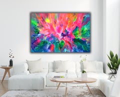 Colorful Abstract Painting on Canvas, Signed, 47x31 in