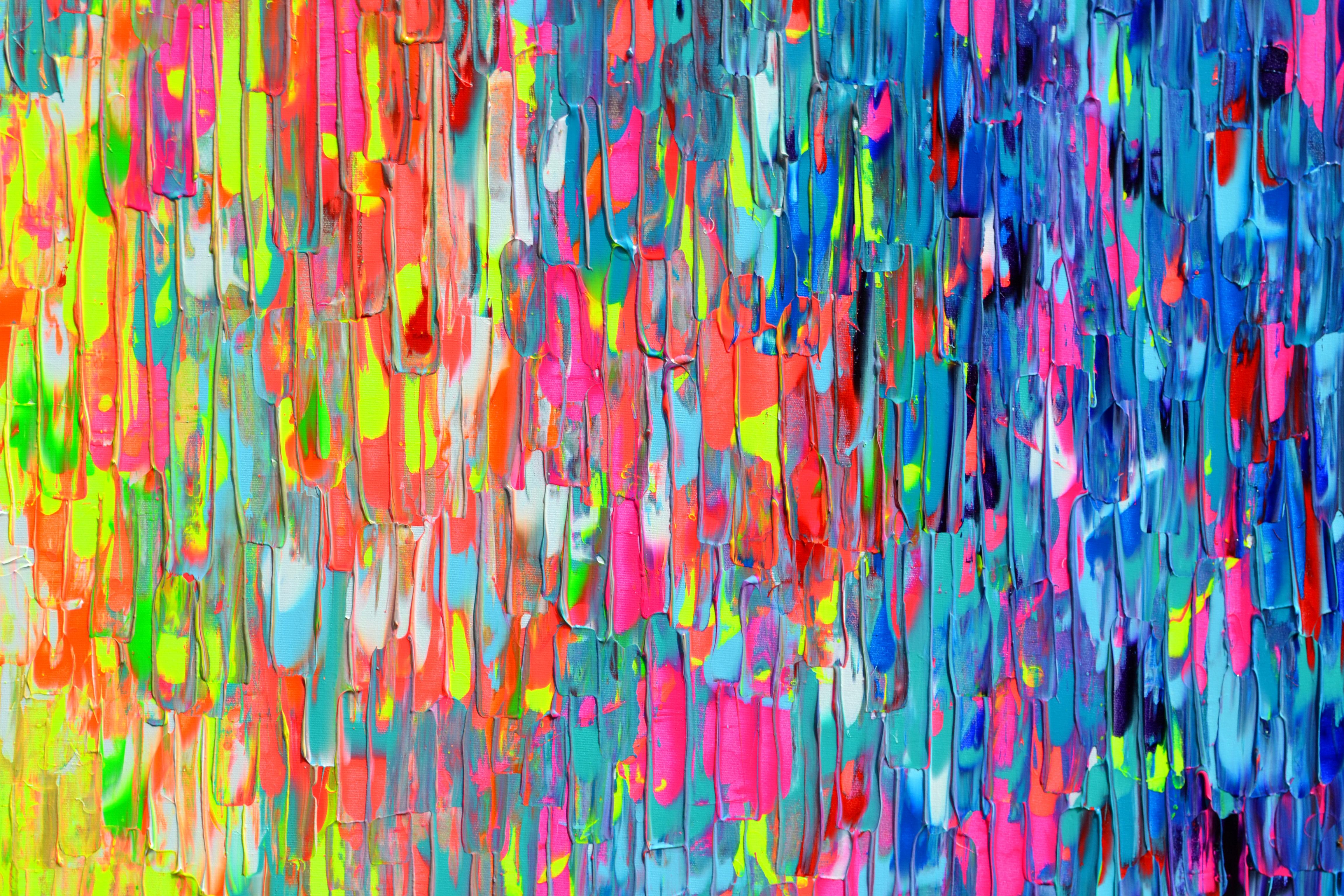 This artwork is shipping UNMOUNTED and ROLLED UP in a tube with FREE SHIPPING. 
In crafting this piece, I poured my soul into an exuberant celebration of color and movement, using the palette knife's bold strokes to invite a dance of joy and