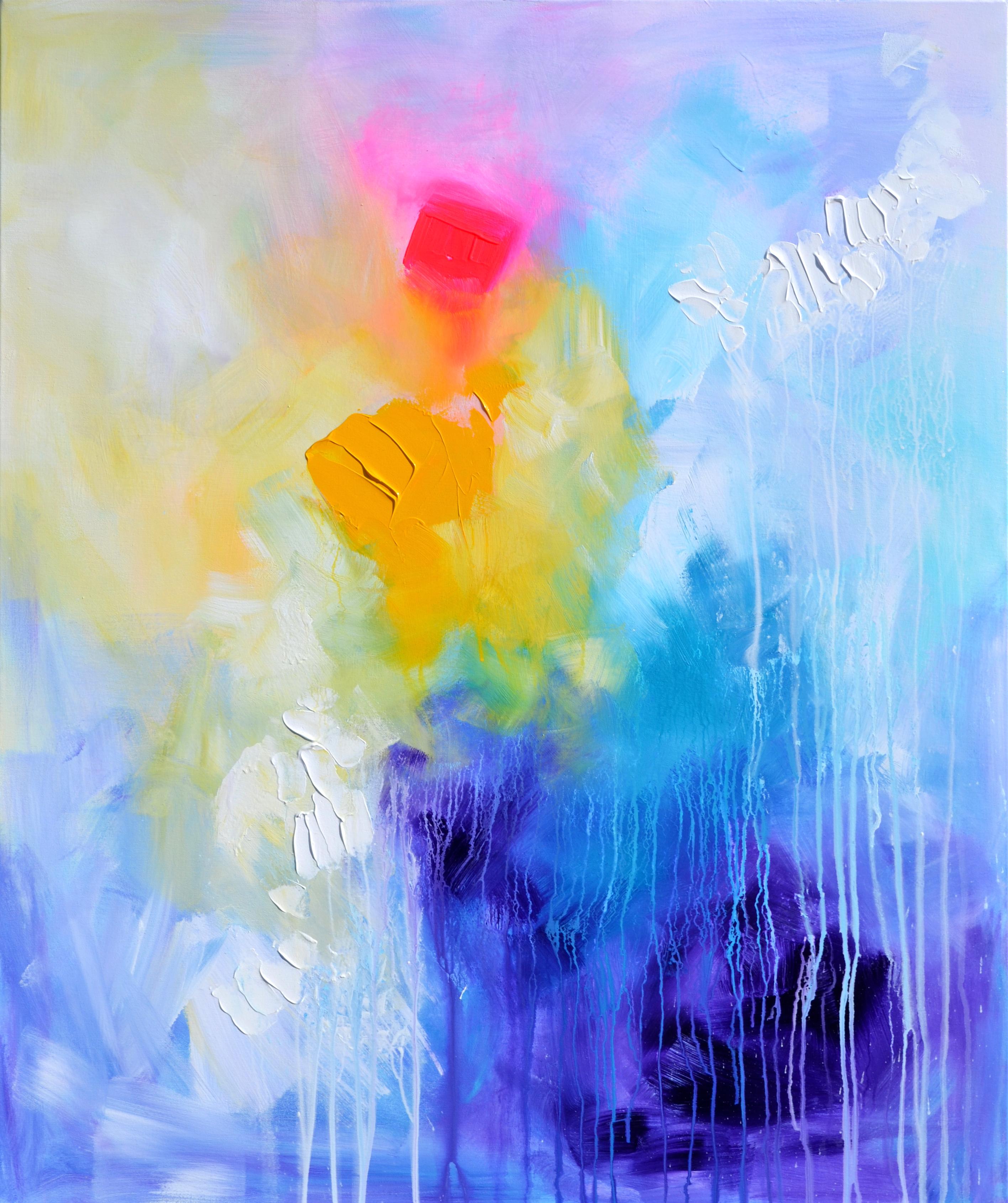 In crafting this piece, I poured my soul into an exuberant celebration of color and monochromy, using the brushes and palette knife's bold strokes to invite a dance of joy and freedom. It's an abstract symphony of vibrant hues, where each swipe and