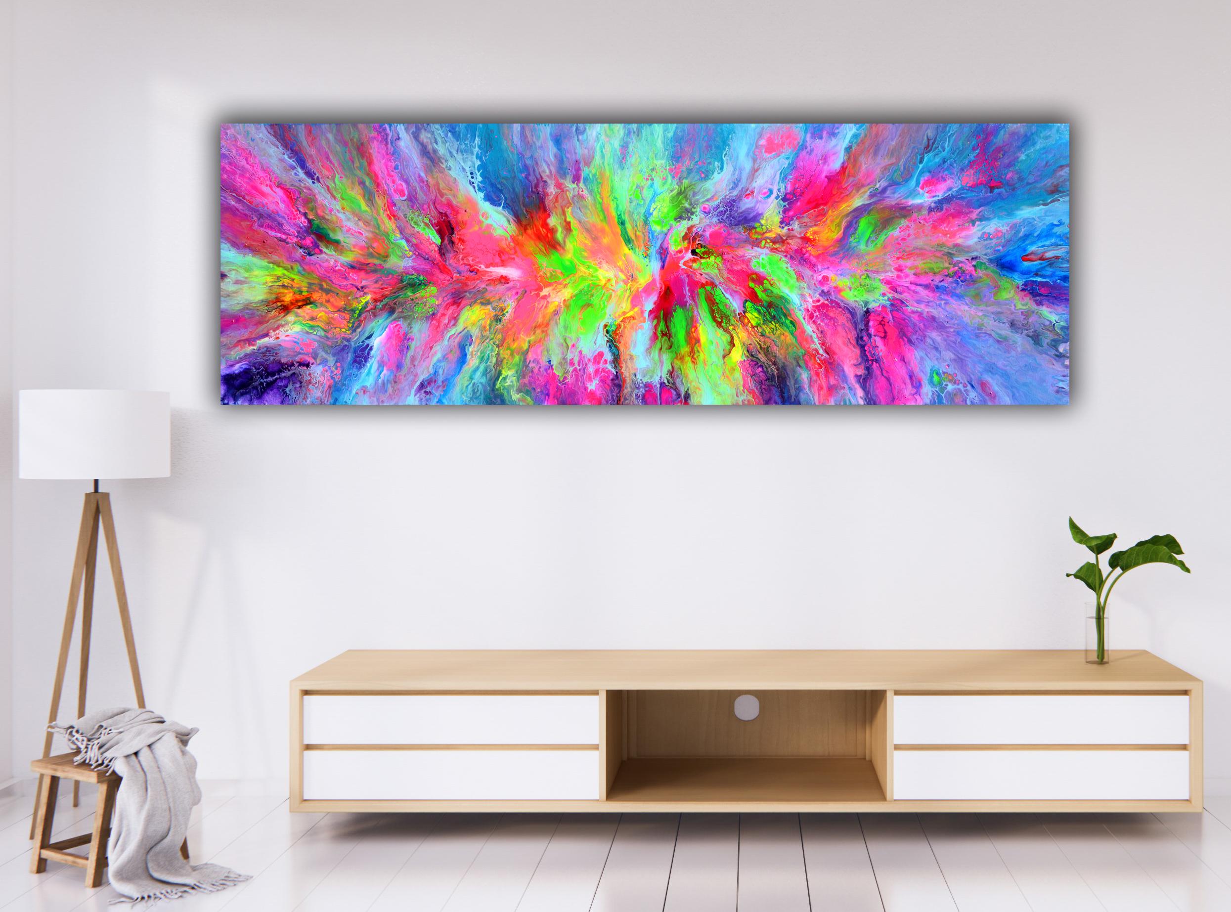 Flowing Energy 39- Large Colorful Vivid Abstract Painting - Gray Interior Painting by SOOS TIBERIU