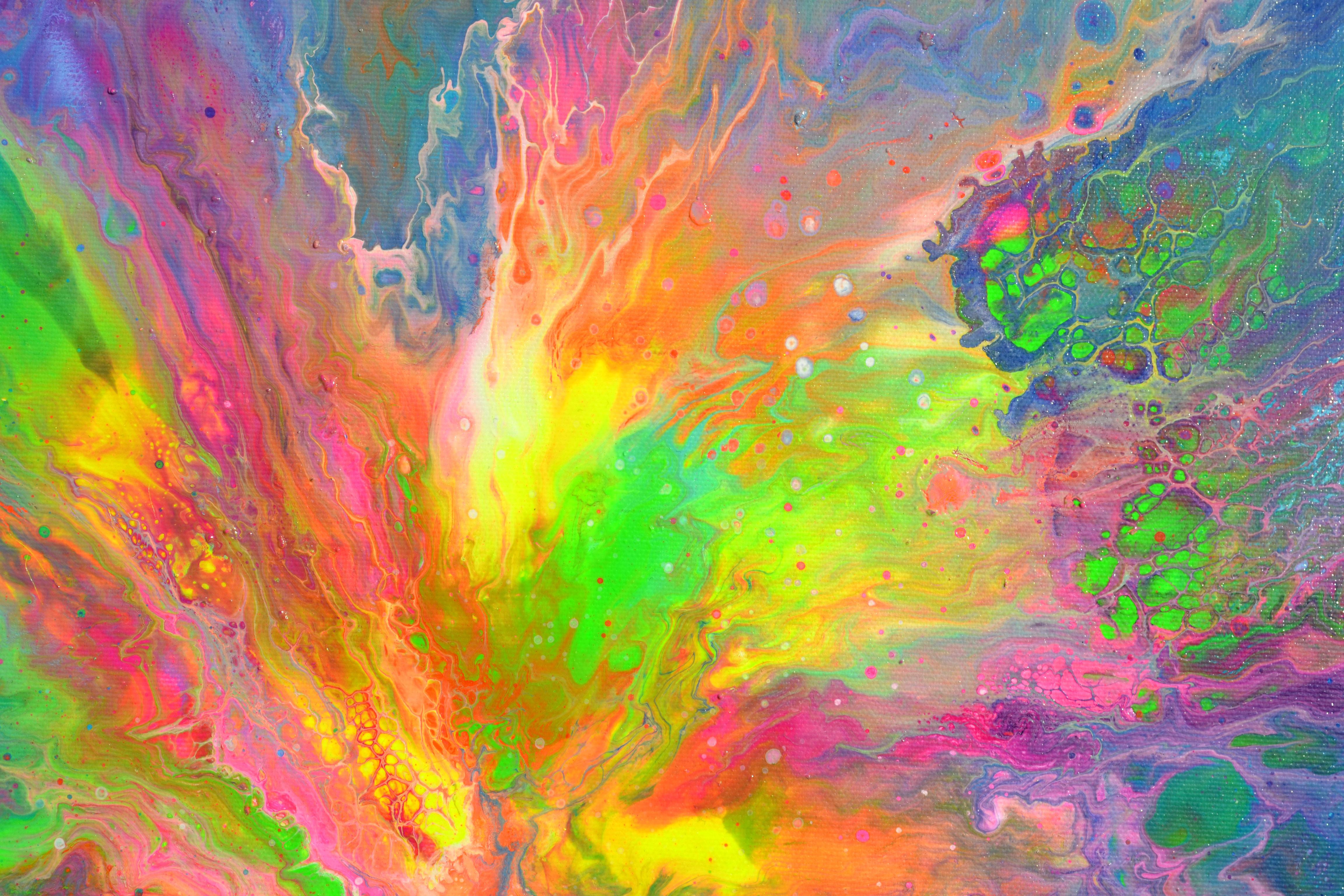 Flowing Energy 40 - Colorful Pouring Fluid Vivid Abstract Painting For Sale 2