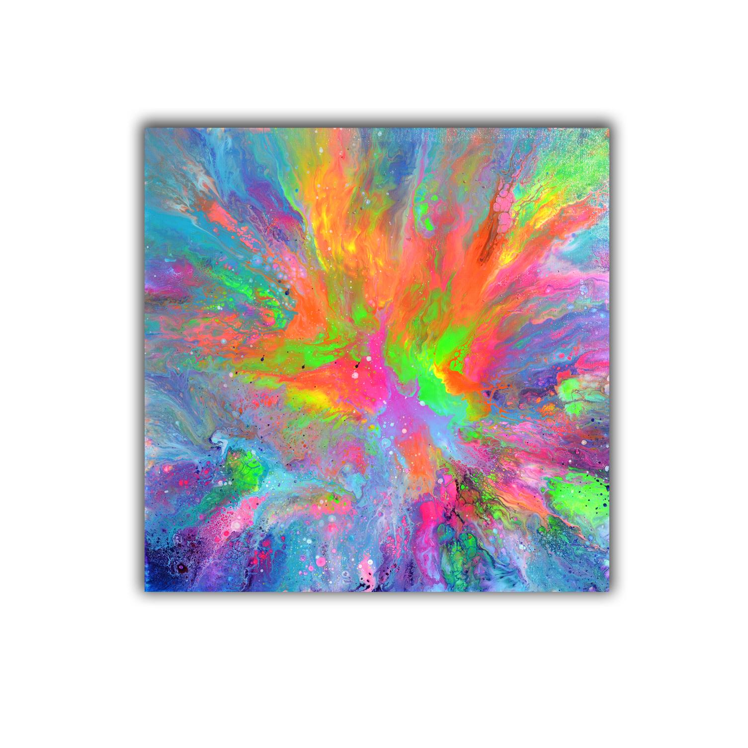 Flowing Energy 41 - Colorful Pouring Fluid Vivid Abstract Painting - Gray Interior Painting by SOOS TIBERIU