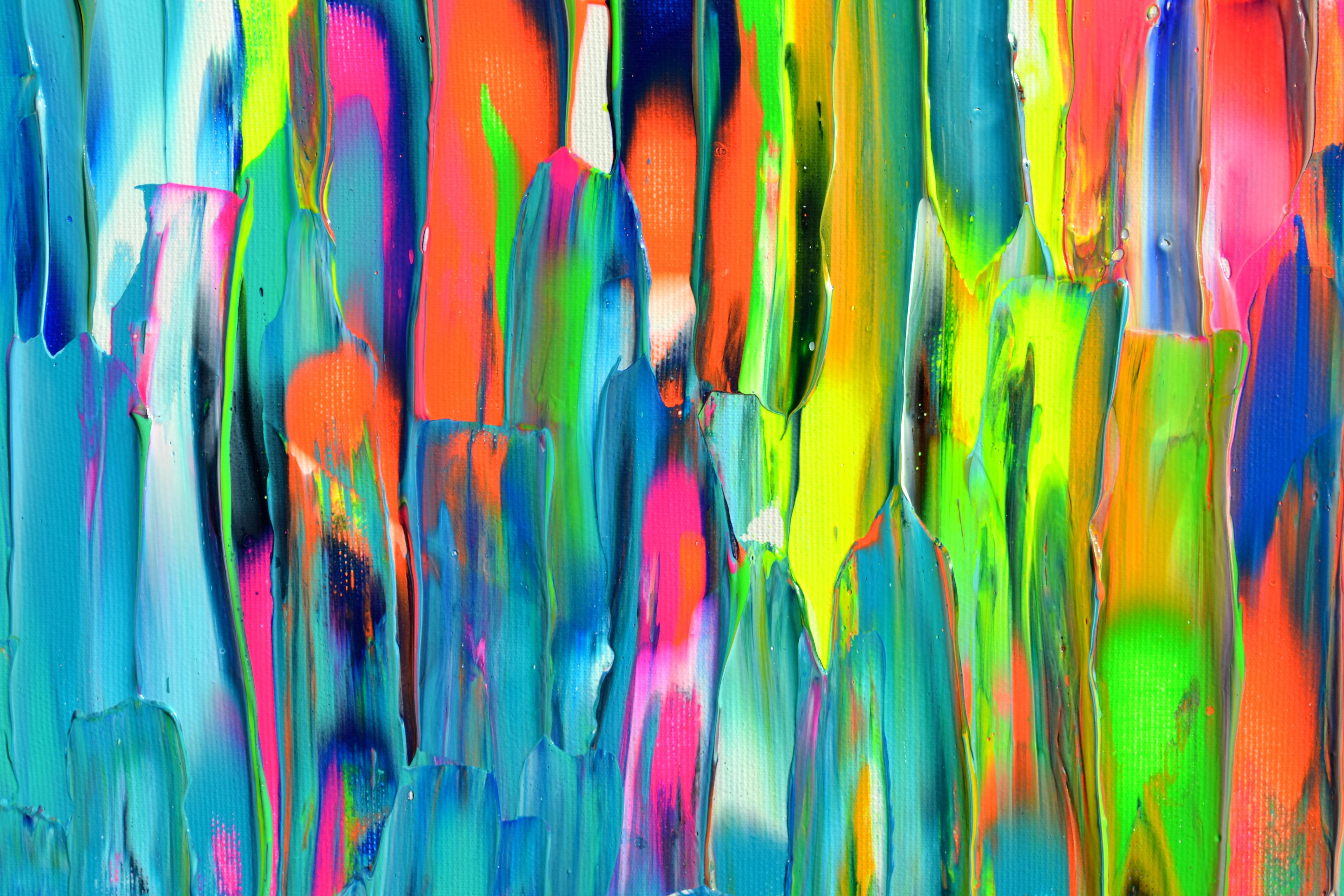 Gypsy Girl in Paris III Large Colorful Relief Palette Knife Abstract Painting For Sale 9