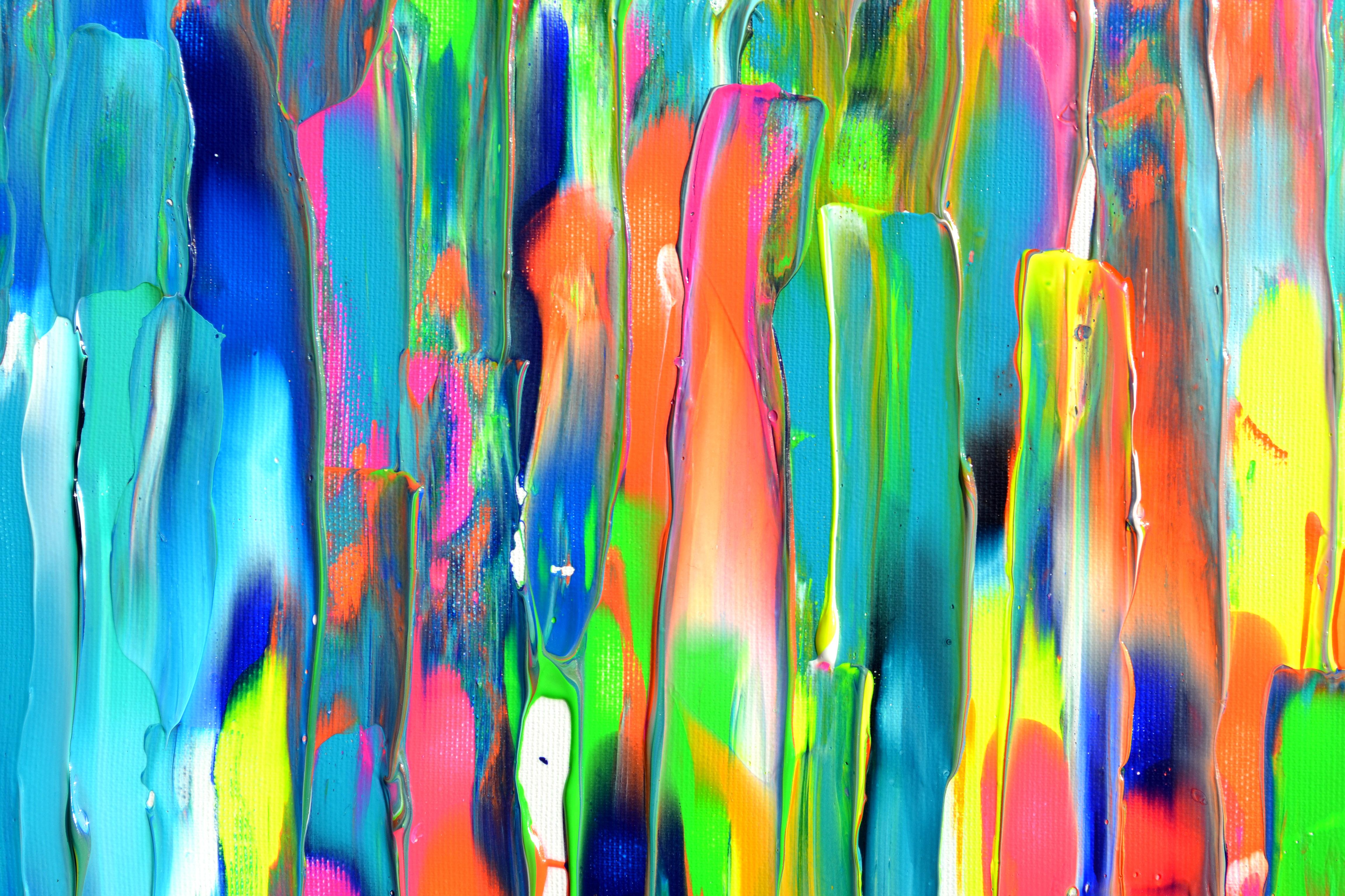 Gypsy Girl in Paris III Large Colorful Relief Palette Knife Abstract Painting For Sale 10