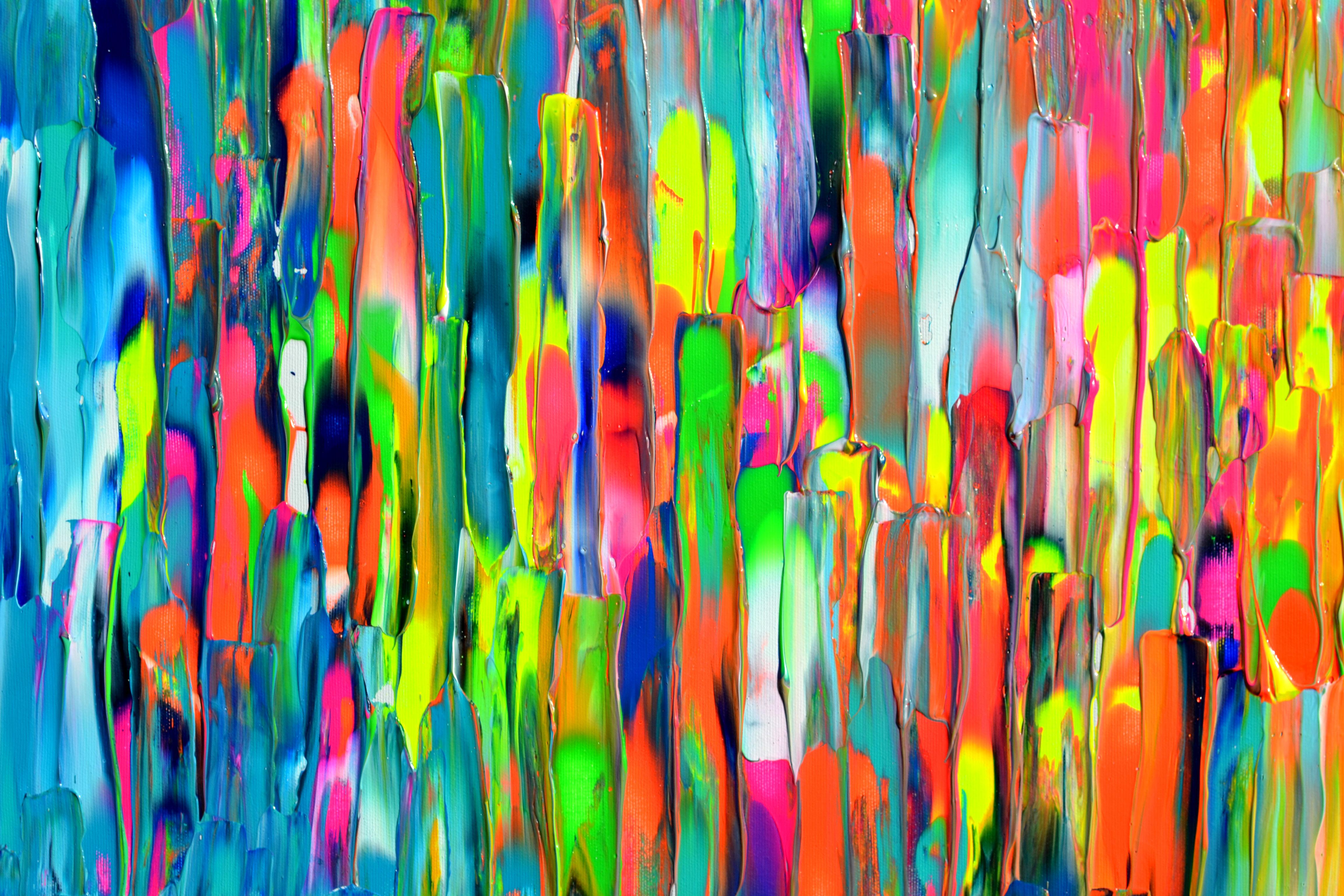 Gypsy Girl in Paris III Large Colorful Relief Palette Knife Abstract Painting For Sale 3