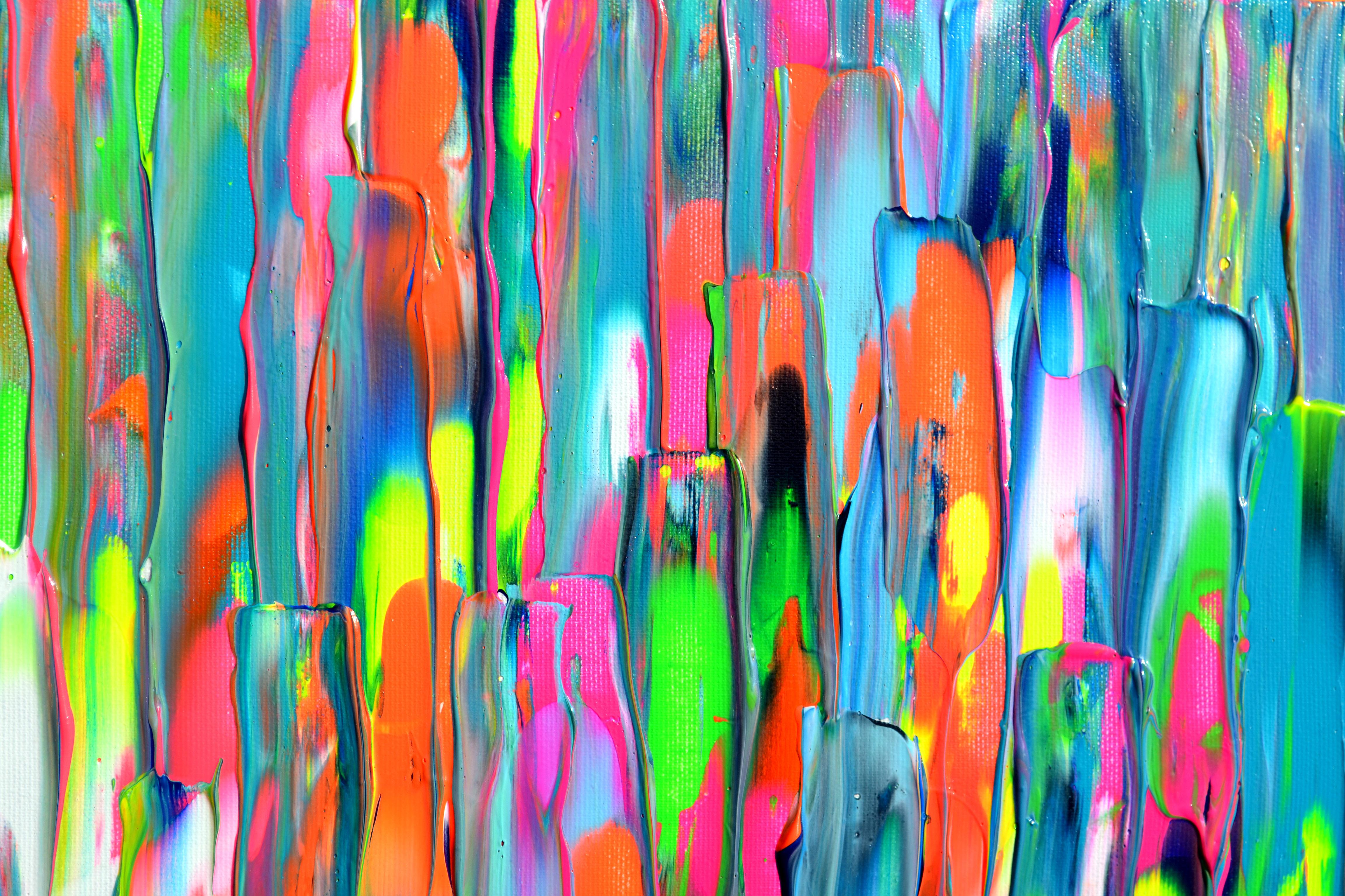 Gypsy Girl in Paris III Large Colorful Relief Palette Knife Abstract Painting For Sale 6