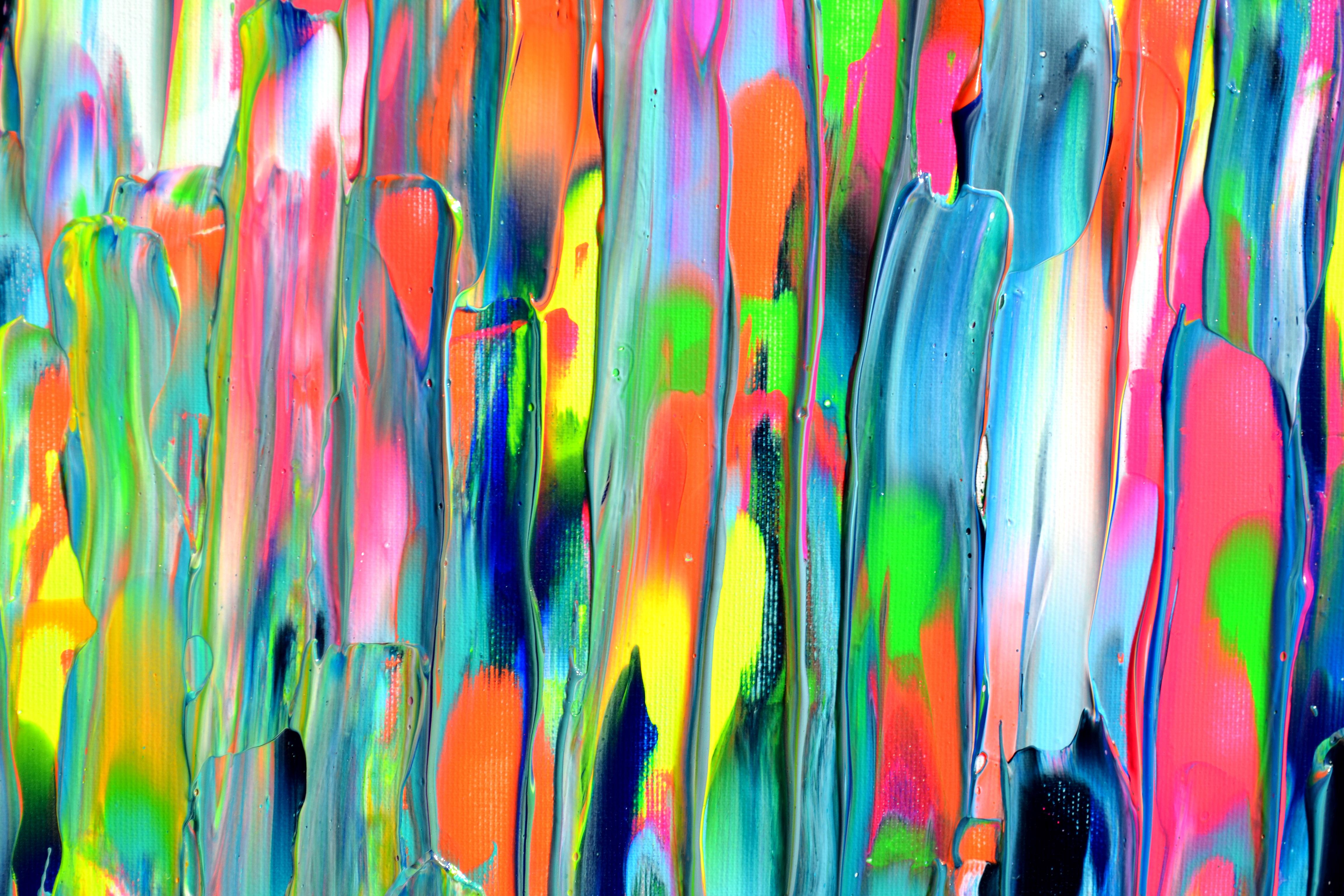 Gypsy Girl in Paris III Large Colorful Relief Palette Knife Abstract Painting For Sale 7