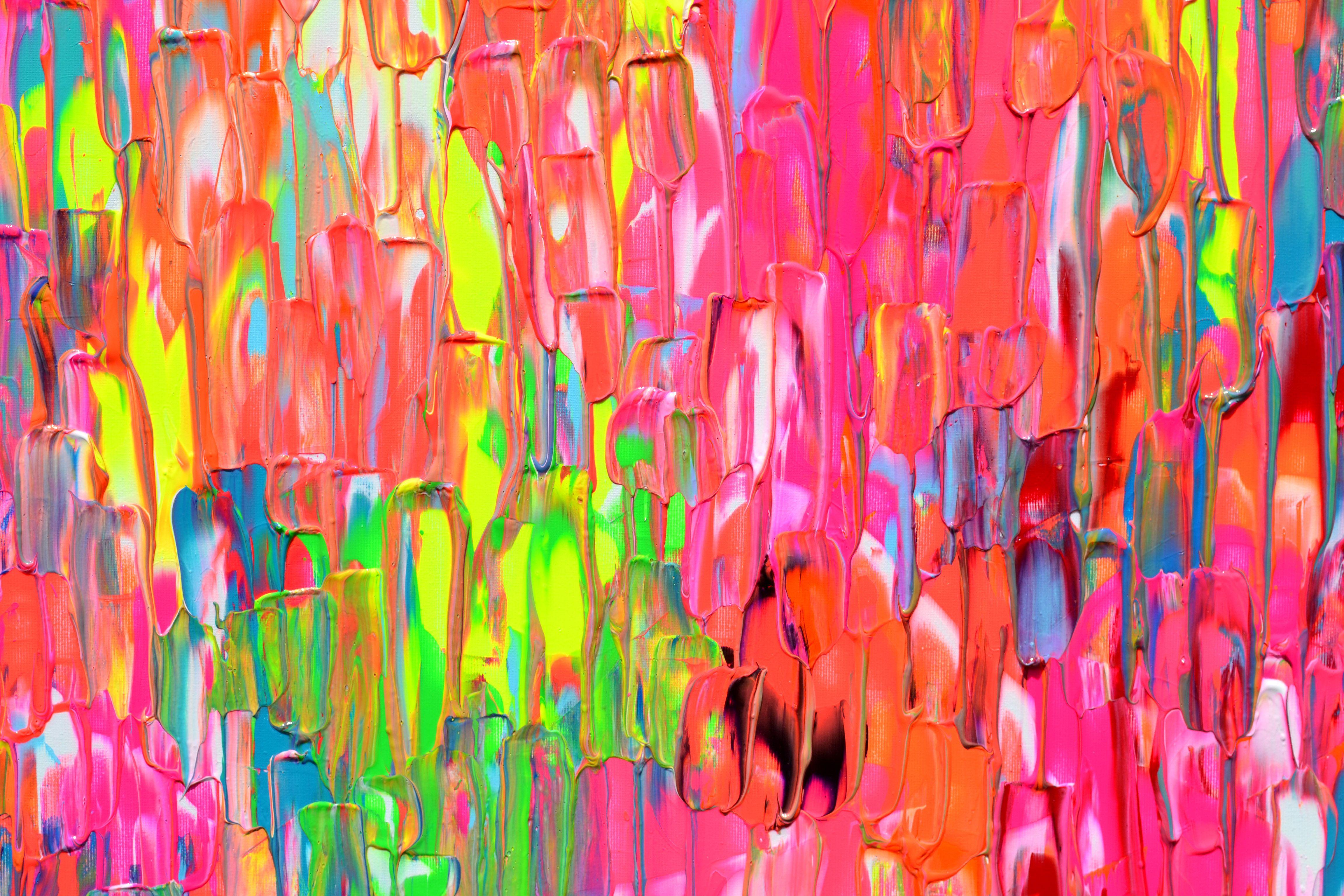 Happy Gypsy Dance 25, Painting, Acrylic on Canvas - Pink Abstract Painting by SOOS TIBERIU