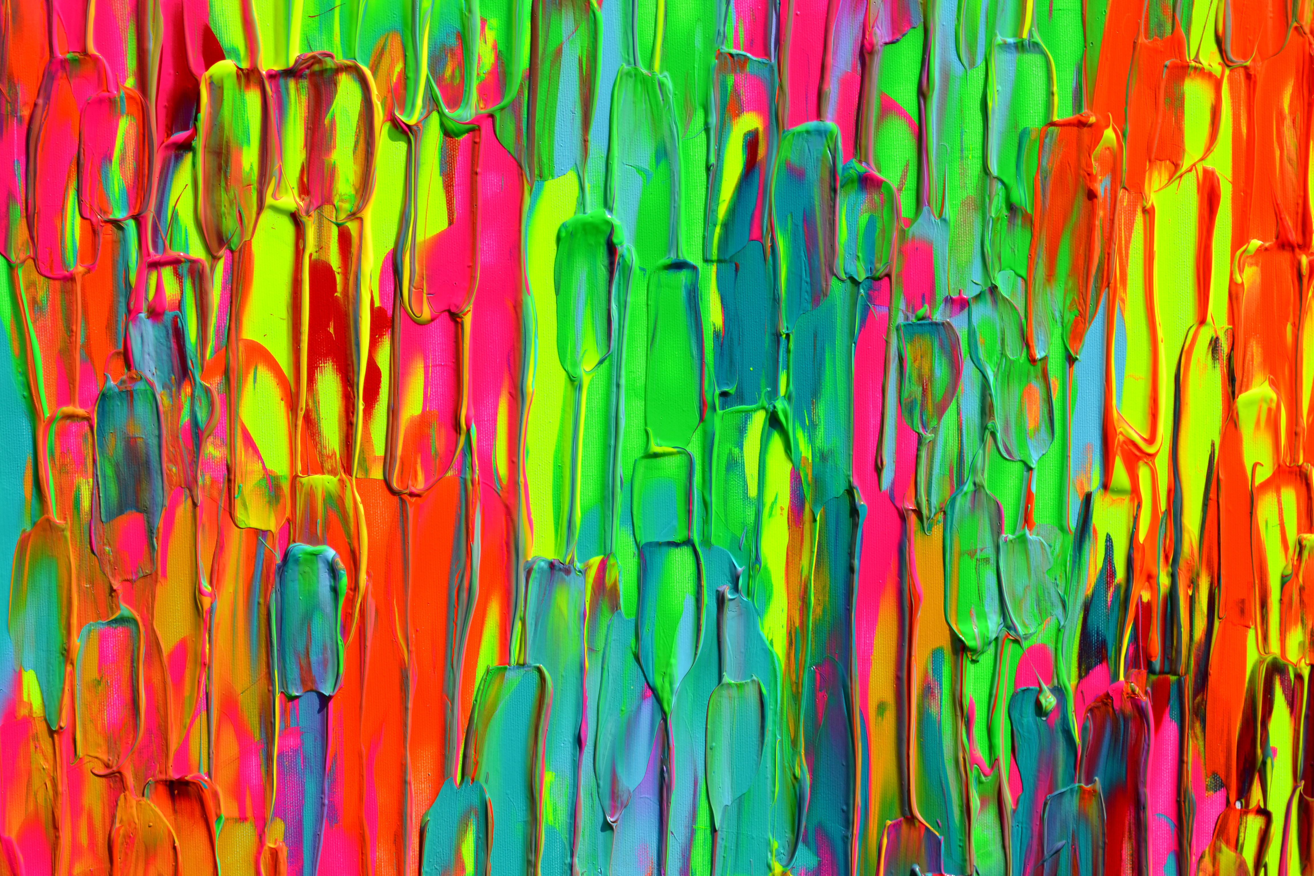 A very beautiful large colorful abstract painting with many neon nuances, heavy relief textured with palette knife, vibrant and emotional.
READY TO HANG - GALLERY QUALITY
It's all about colors happiness and freedom!
Dimensions: 140x80X4 cm -