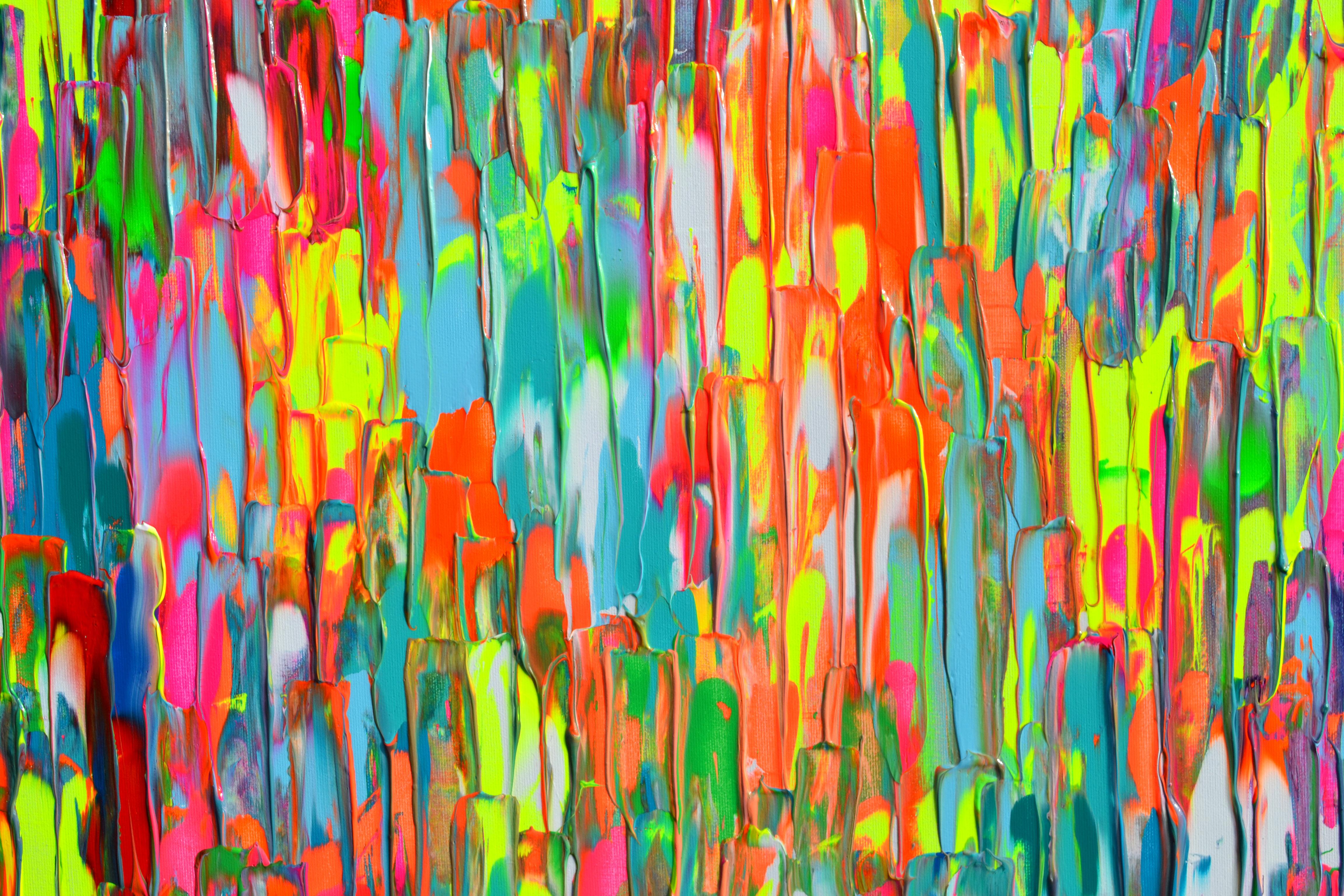Happy Gypsy Dance XXXIII grand couteau à palette texturé, peinture abstraite colorée - Abstrait Painting par SOOS TIBERIU